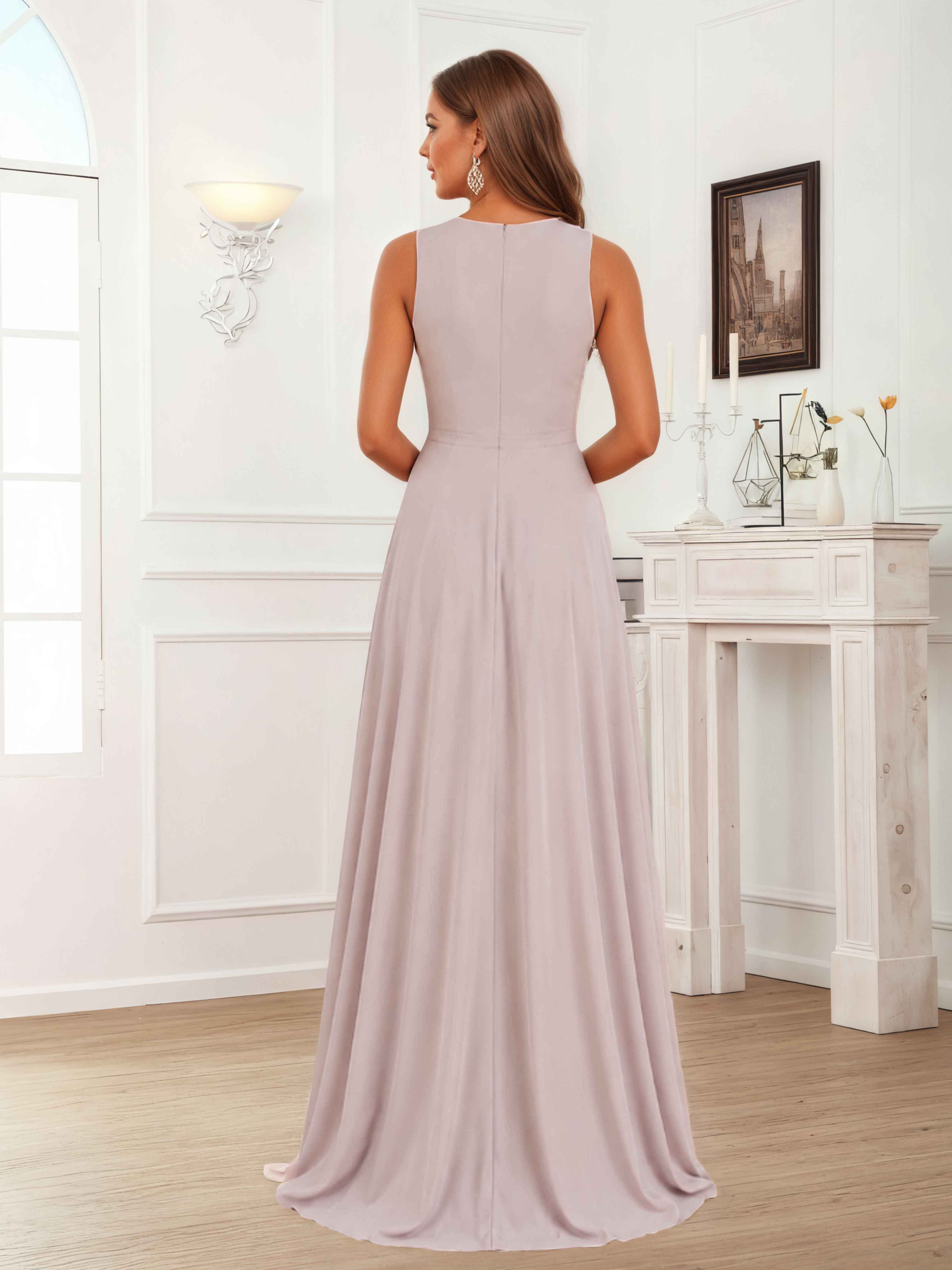 Fraelithra Modest Scoop A-Line Sleeveless Long Bridesmaid Dresses