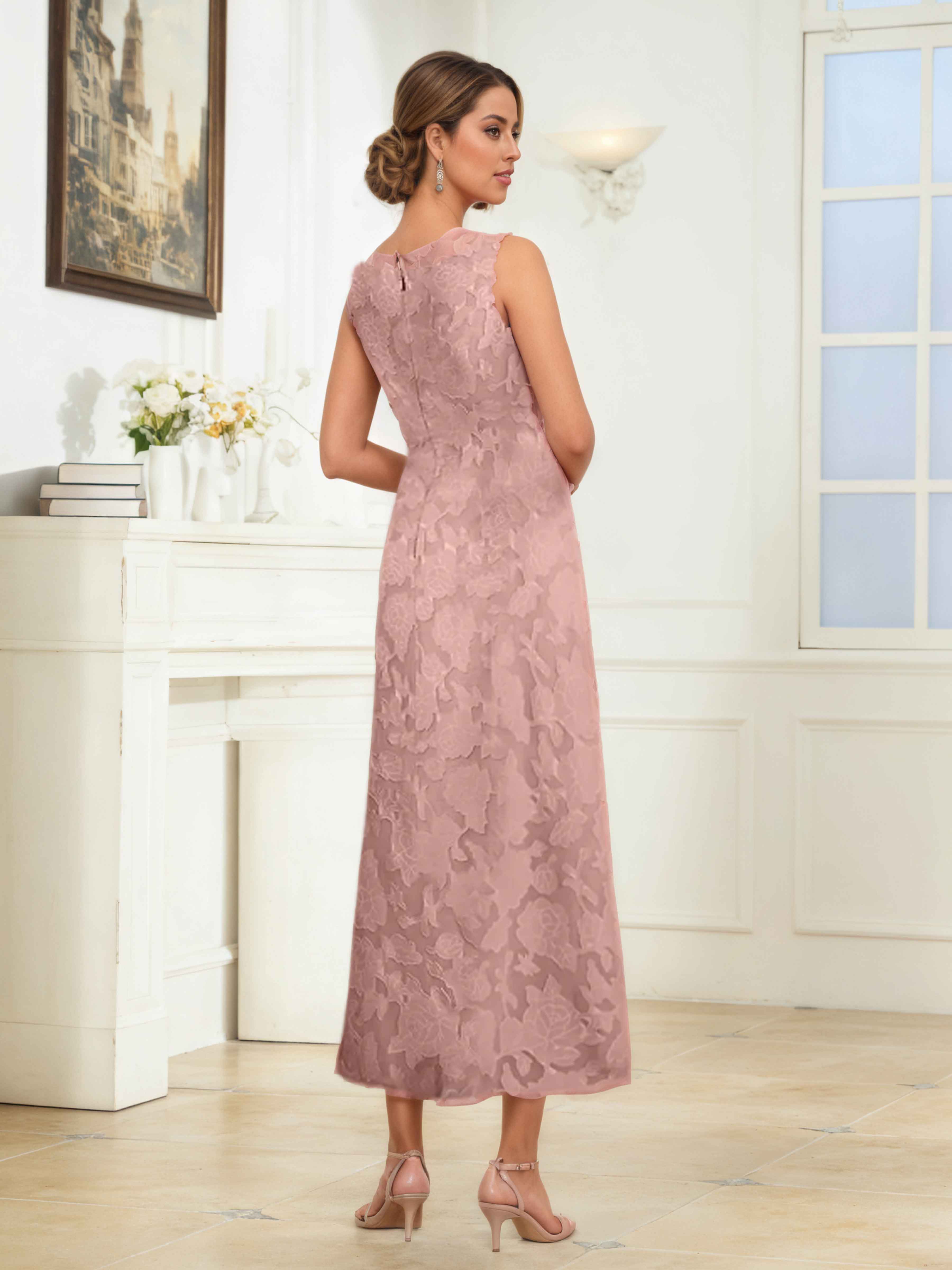 Cynthia Trendy A-Line Scoop Jacquard Midi Mother of the Bride Dresses