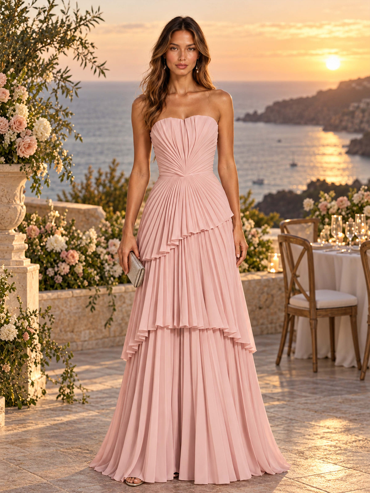 Laelitharae Chic Strapless Ruched Long Party Dresses