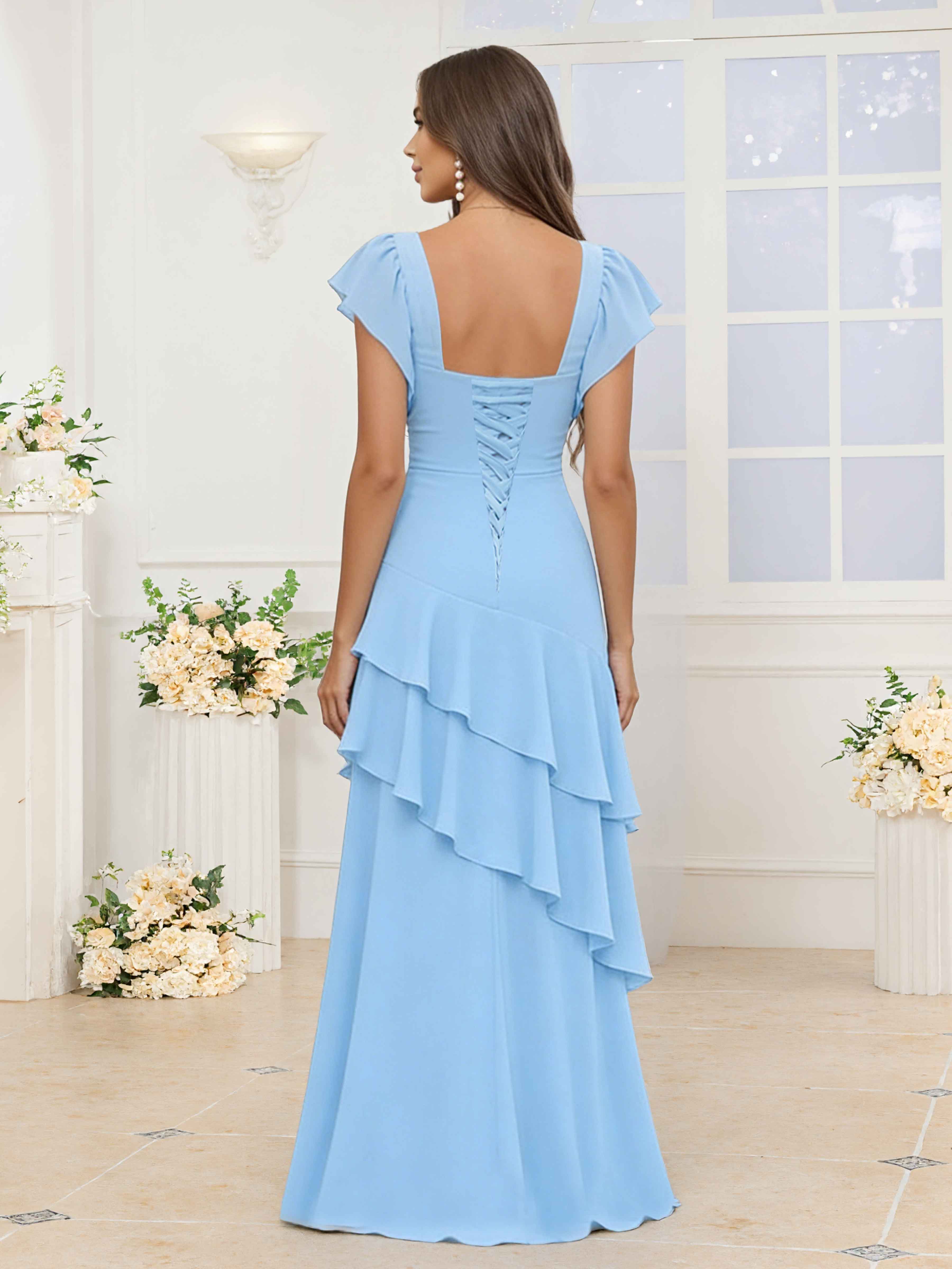 Mraelitharae Elegant A-Line Ruffles Long Chiffon Bridesmaid Dresses