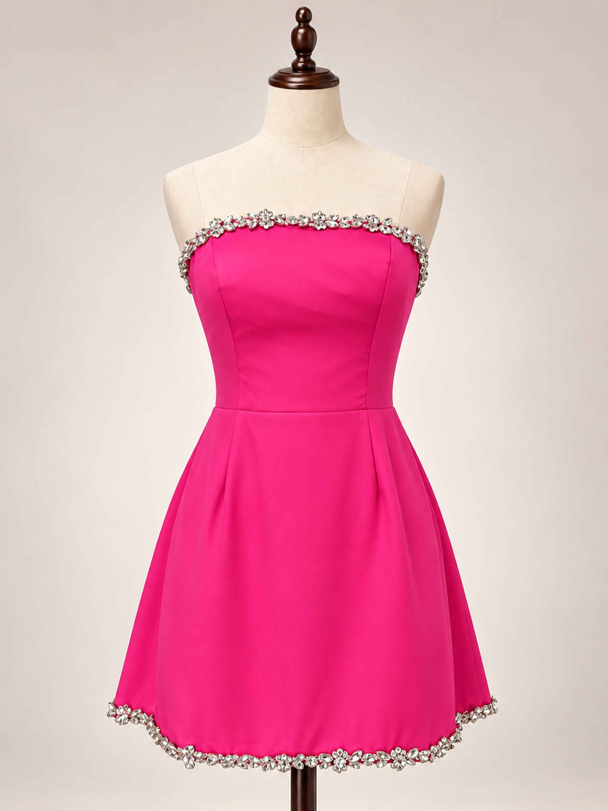 Mavelle Glamorous Beaded Trim Strapless Mini Homecoming Dress