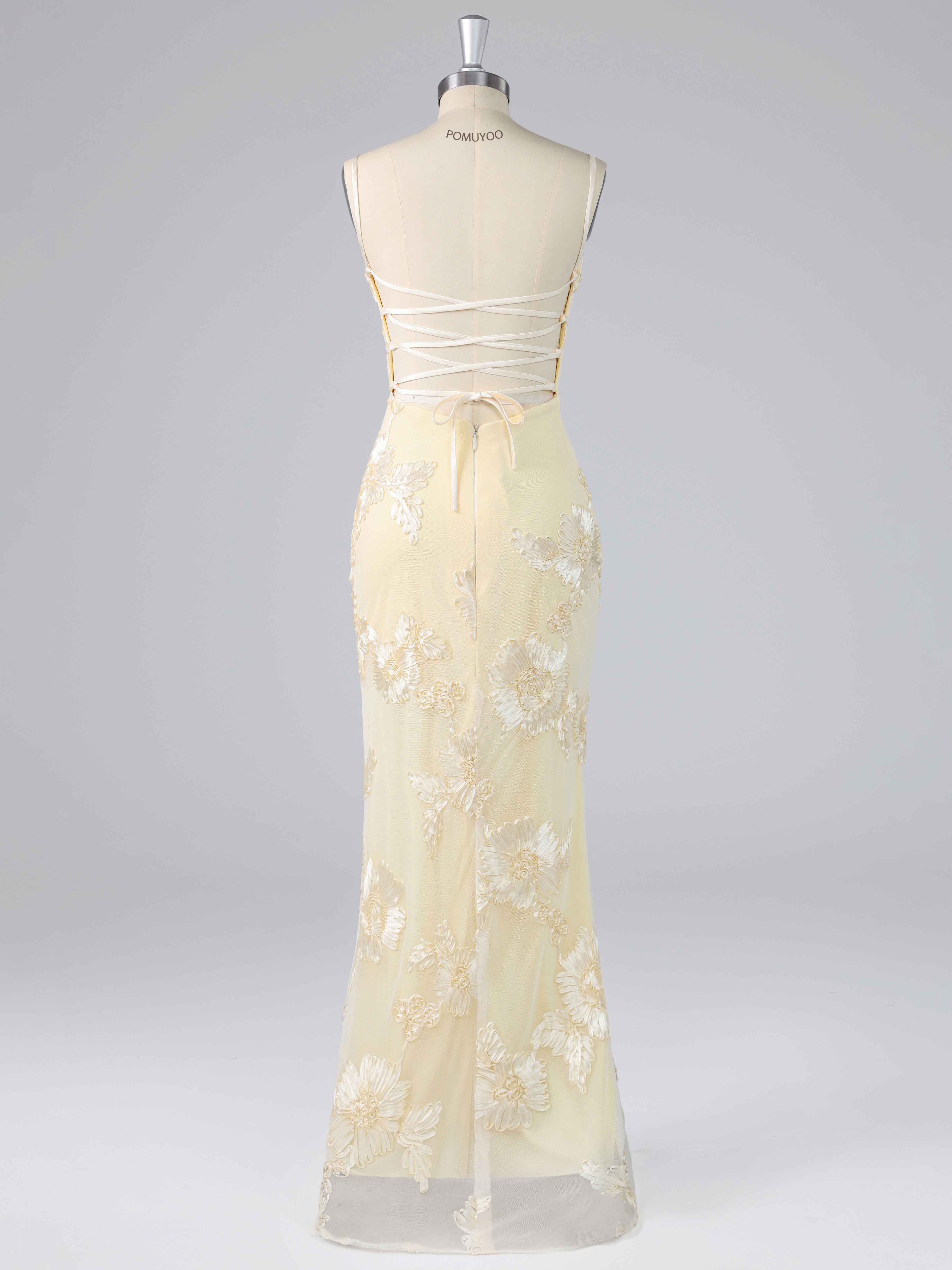 Galatea Delicate Spaghetti Straps Floral Ribbon Appliques Occasion Dresses