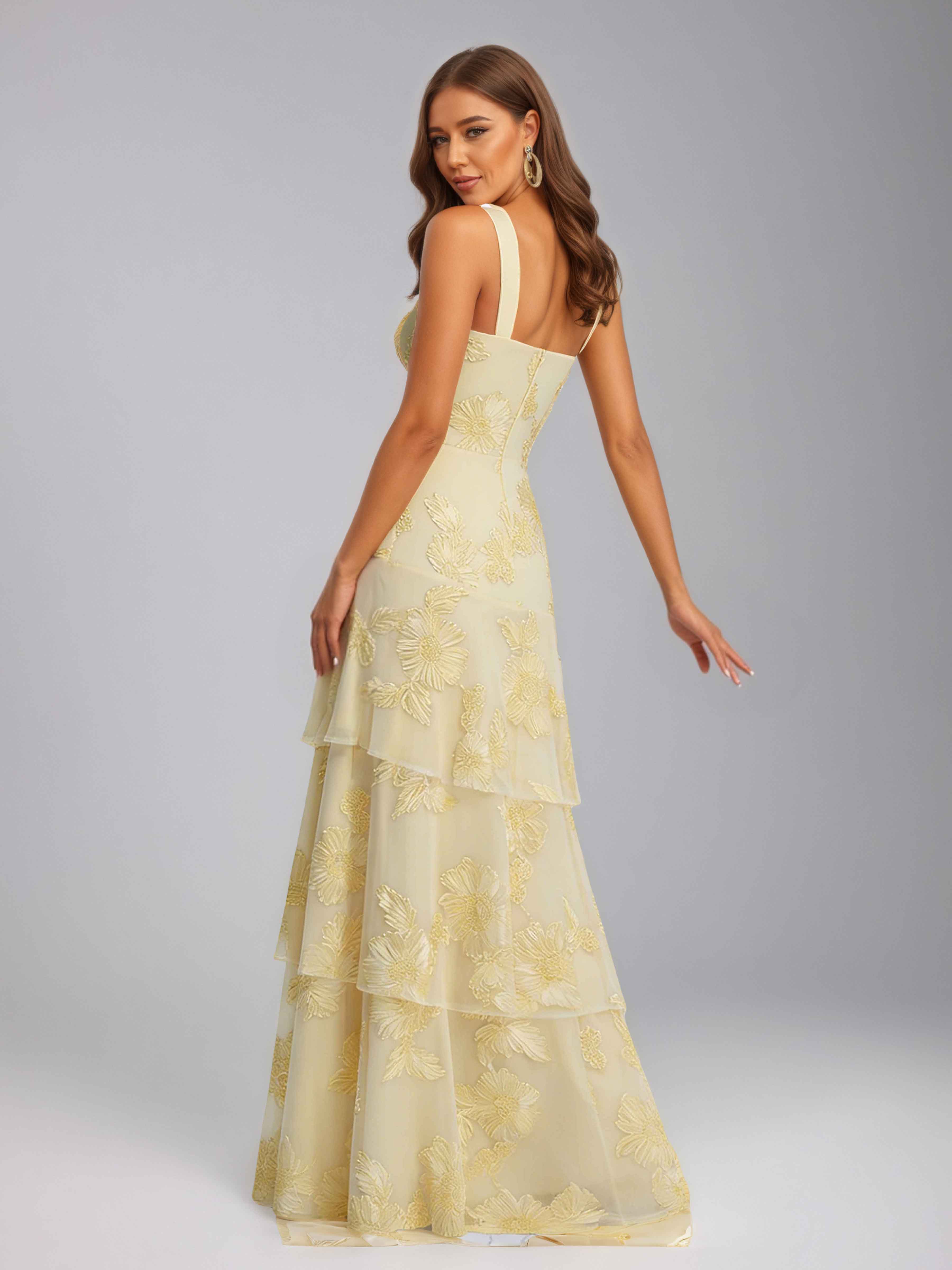 Lacey Chic A-Line Halter Floral Ribbon Long Party Dresses