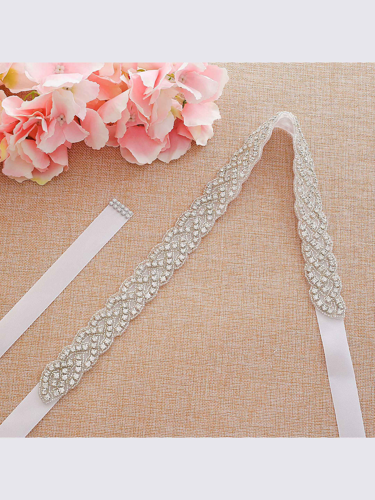 Women's Sparkly Rhinestone Pearl Ribbon Waistband