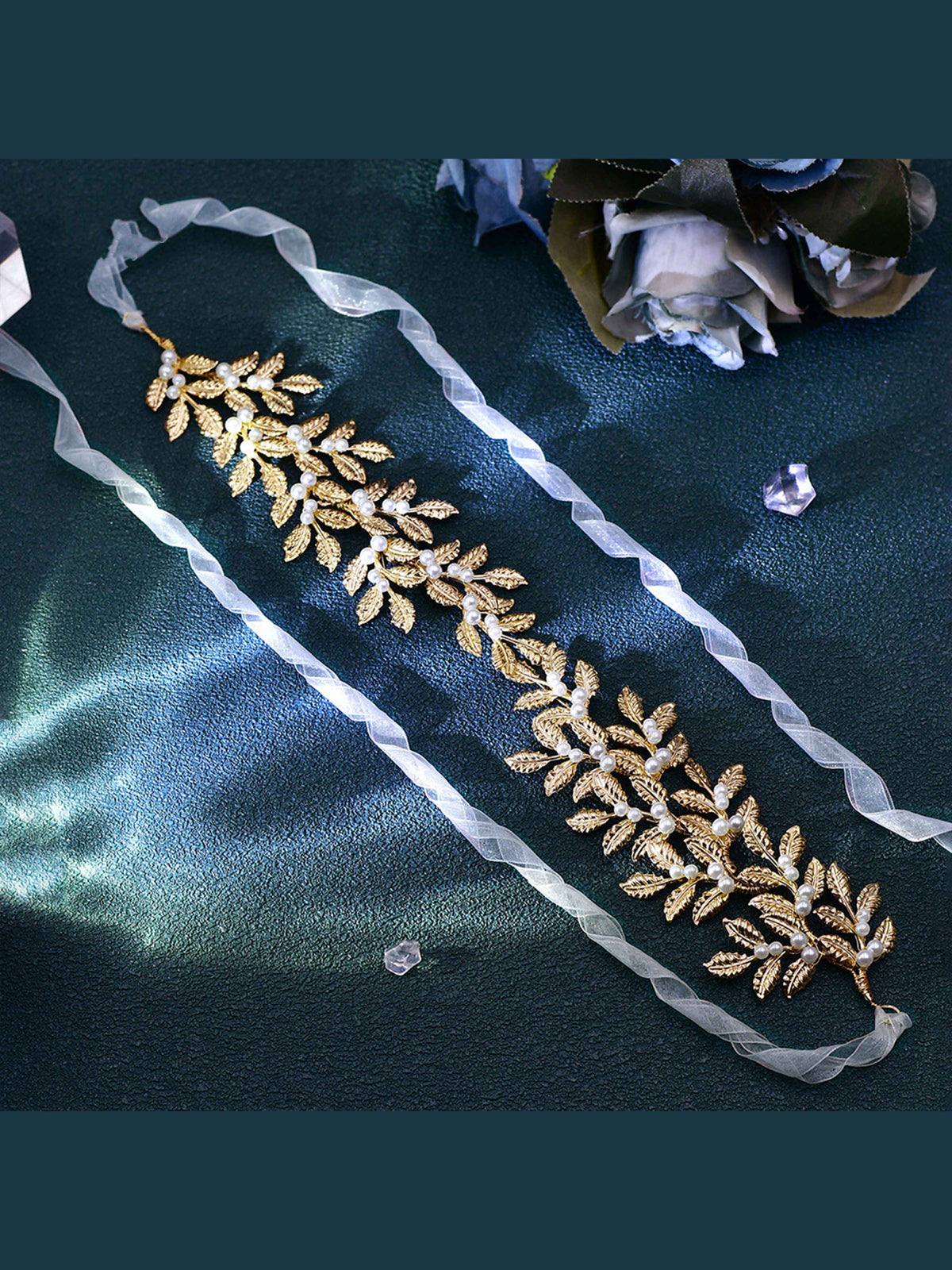 Women's Gold Leaf & Pearl Waist Belt