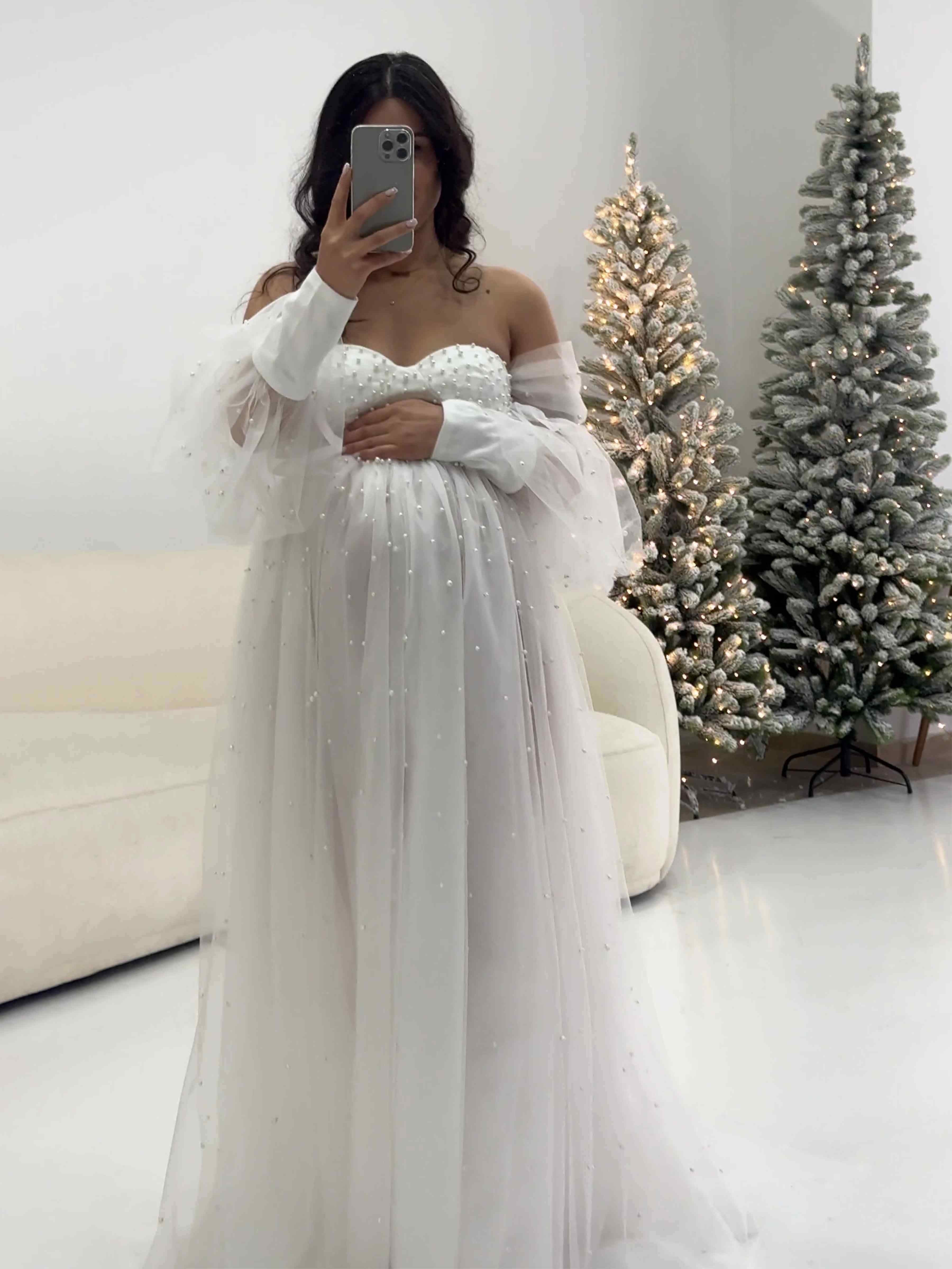 Lennon Dreamy Off The Shoulder Pearl Tulle Robe for Maternity Photogra Lennon Dreamy Off The Shoulder Pearl Tulle Robe for Maternity Photogra