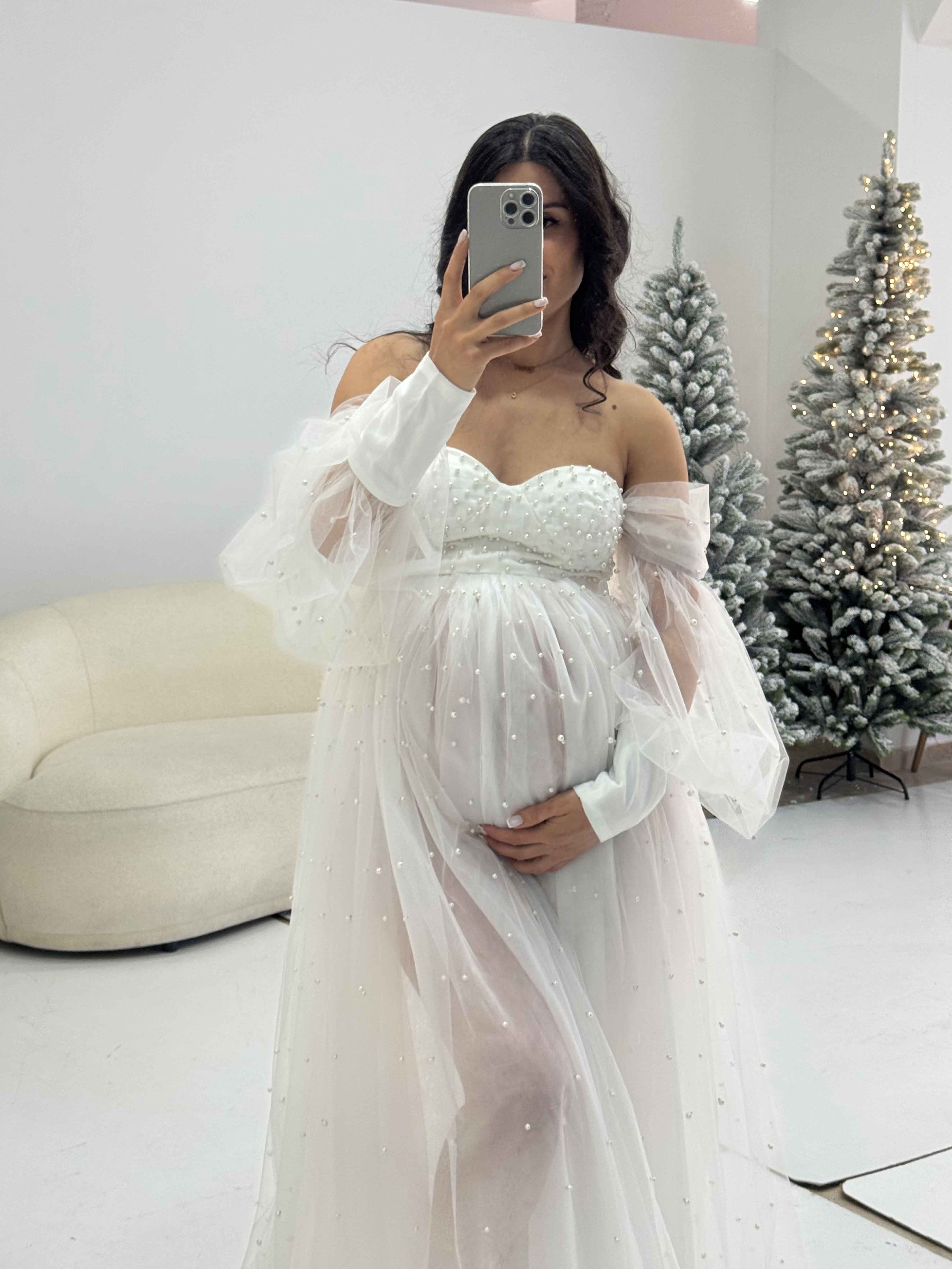 Lennon Dreamy Off The Shoulder Pearl Tulle Robe for Maternity Photography