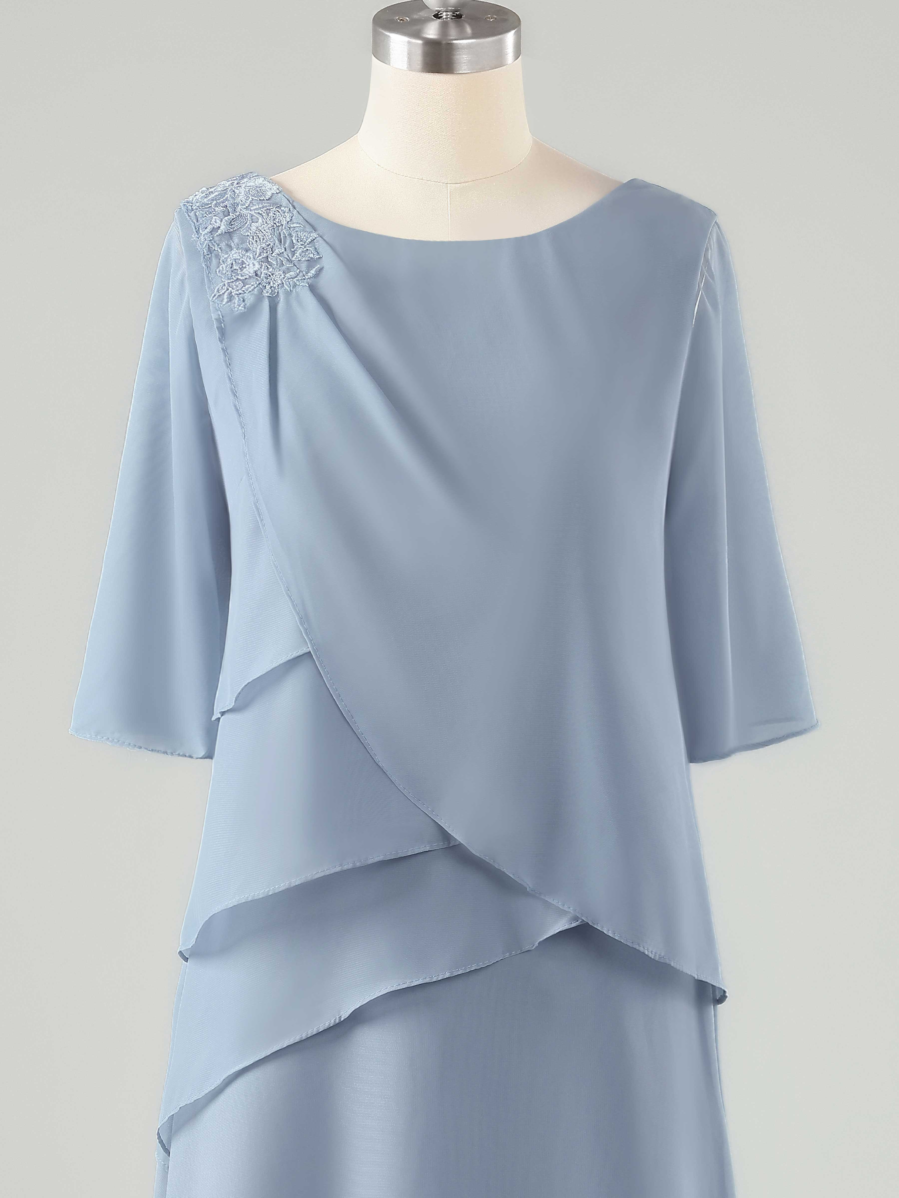 Larkin Flattering Scoop Tiered Appliques Floor Length Chiffon Mother of the Bride Dresses