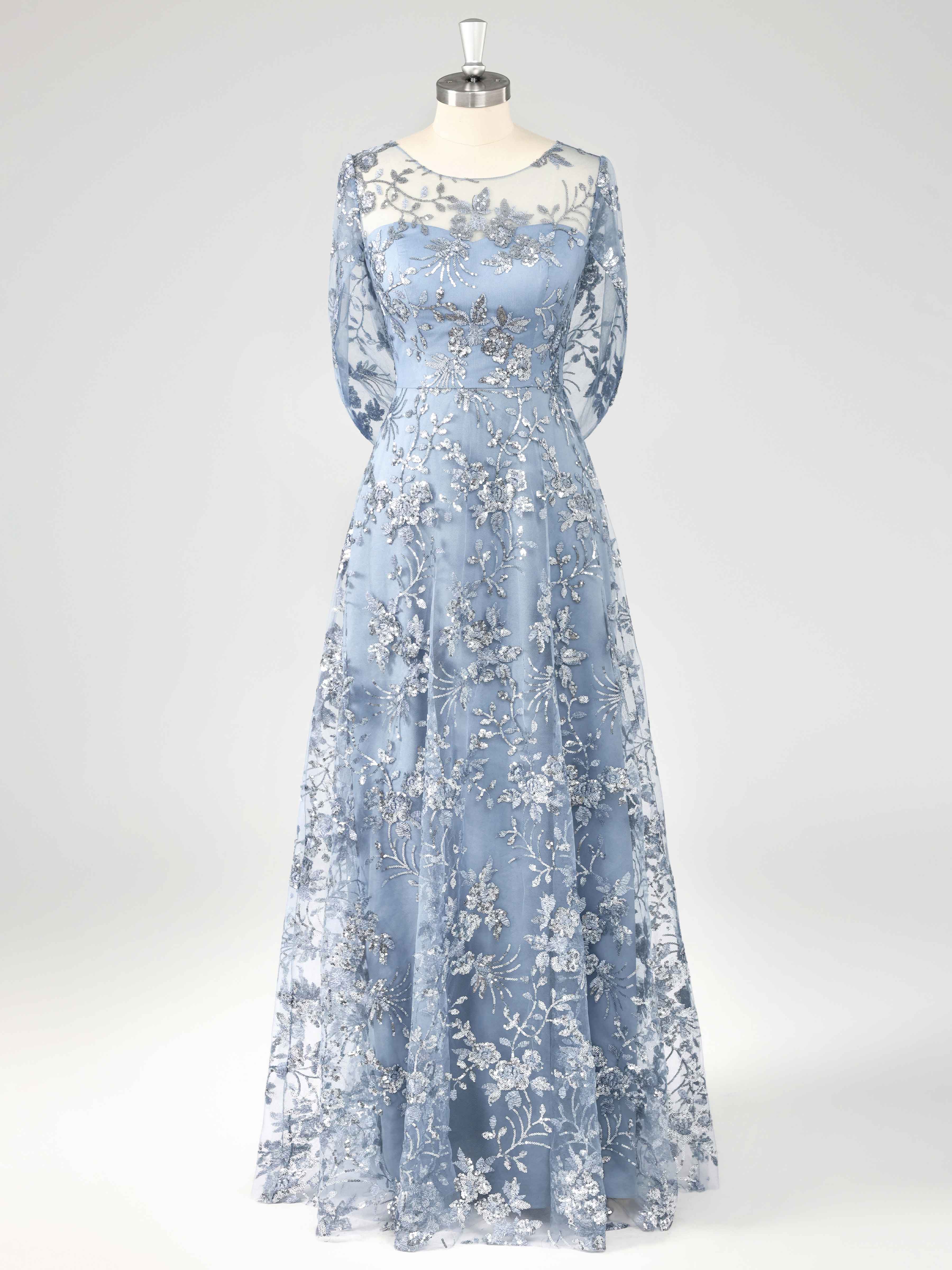 Quenella Chic A-line Illusion Sequin Lace Floor Length Mother of the Bride Dresses