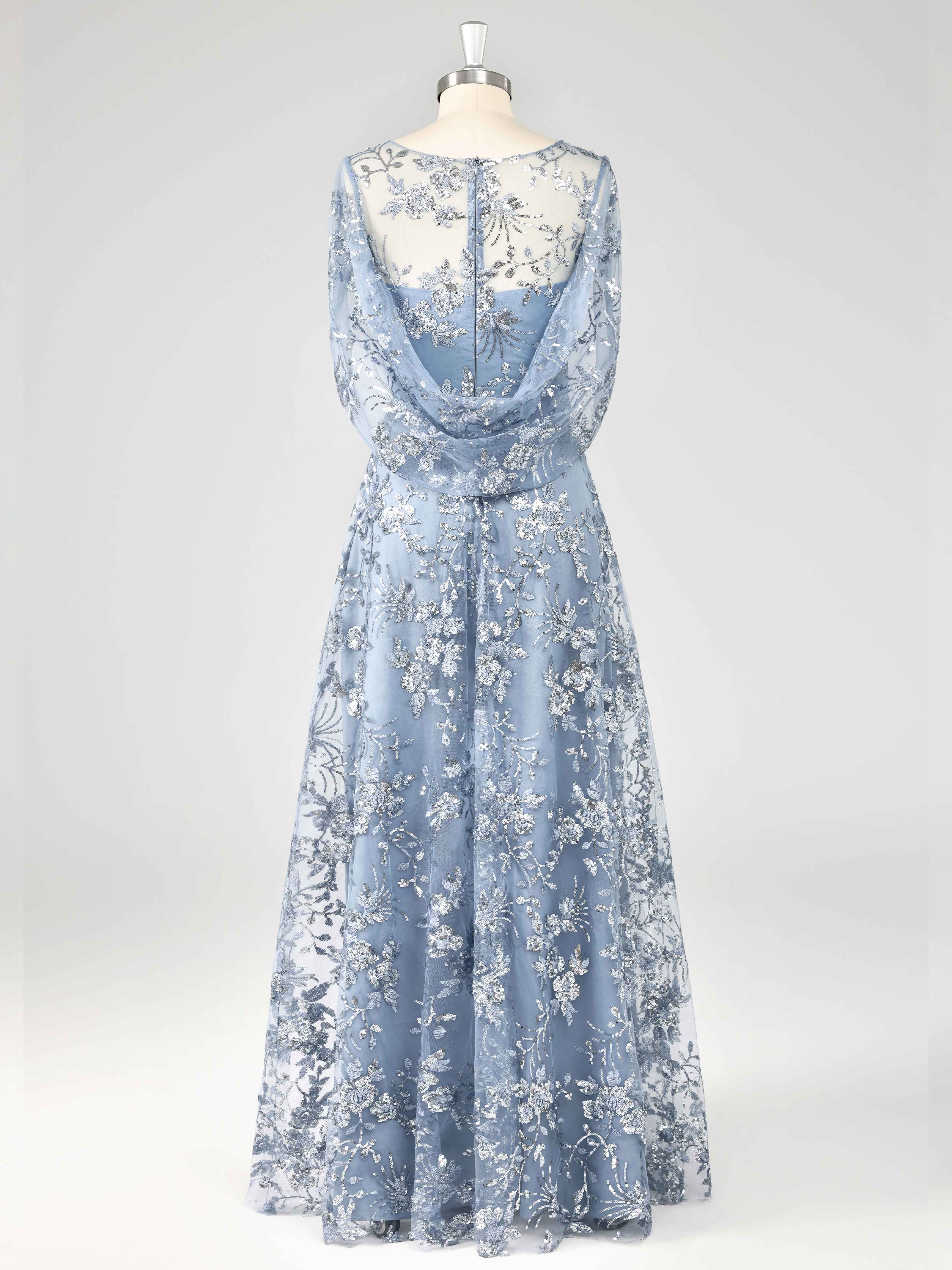 Quenella Chic A-line Illusion Sequin Lace Floor Length Mother of the Bride Dresses