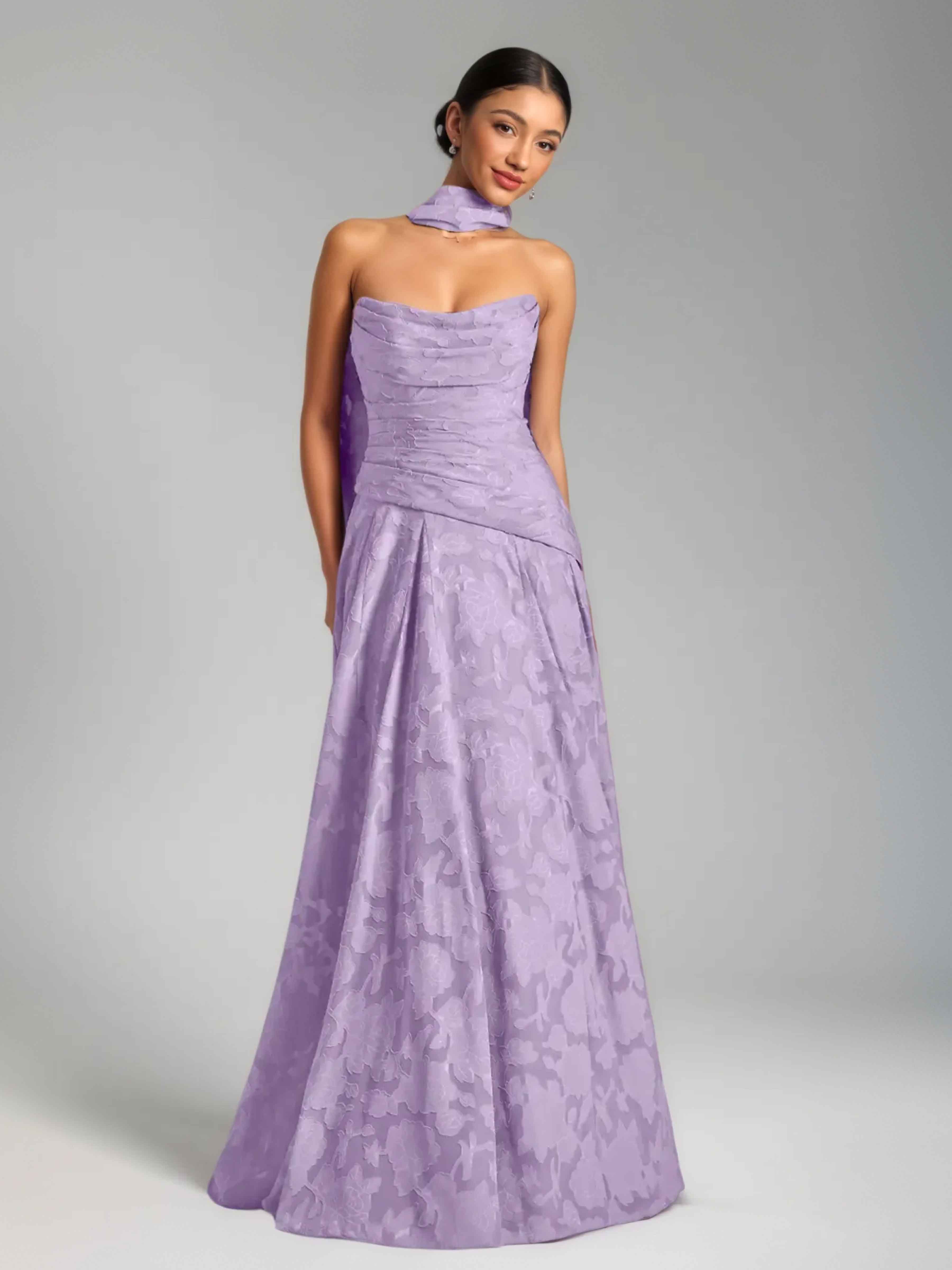 Braelindra Trendy A-Line Strapless Floral Burnout Formal Dresses