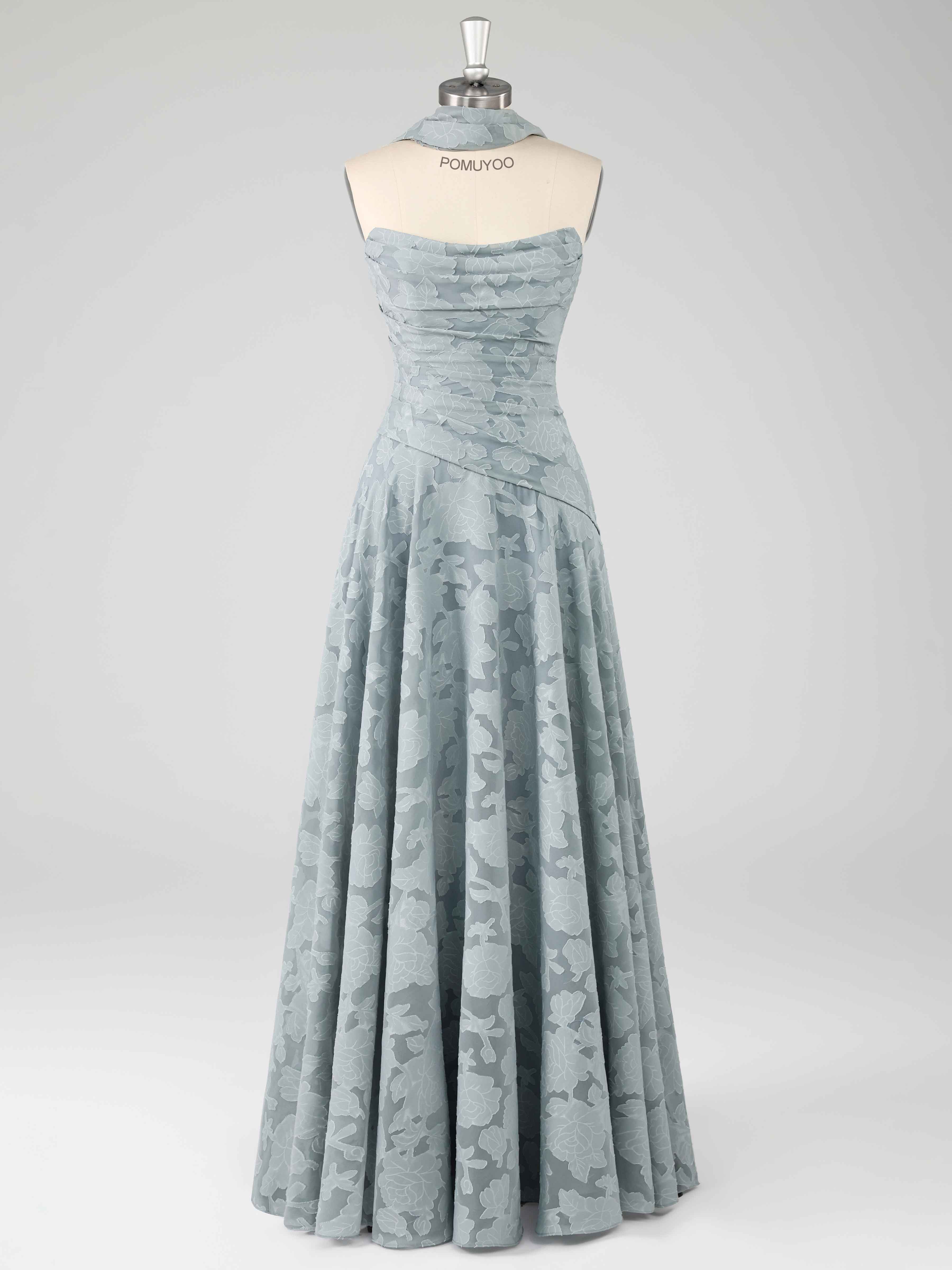 Braelindra Trendy A-Line Strapless Floral Burnout Formal Dresses