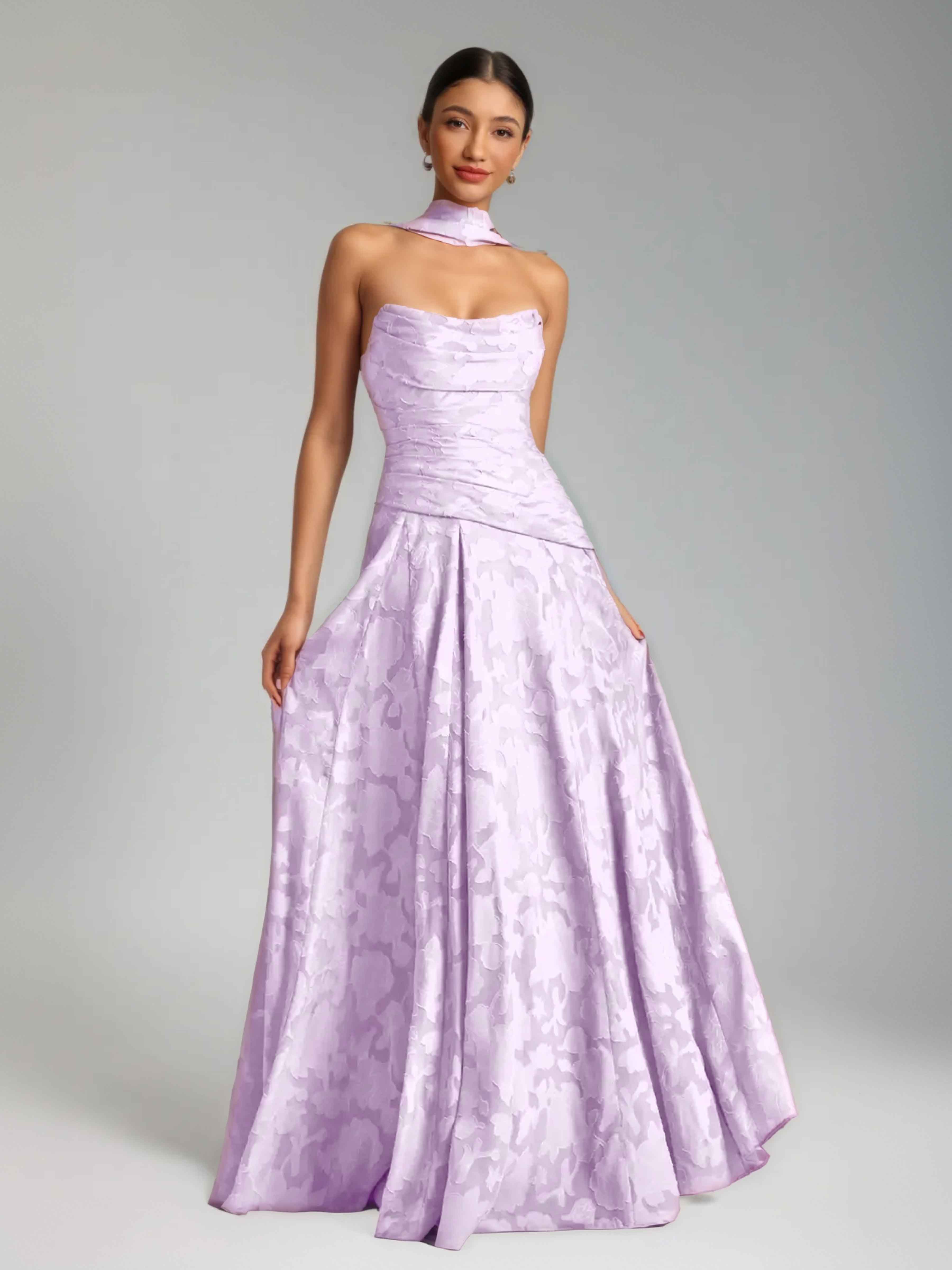 Braelindra Trendy A-Line Strapless Floral Burnout Formal Dresses