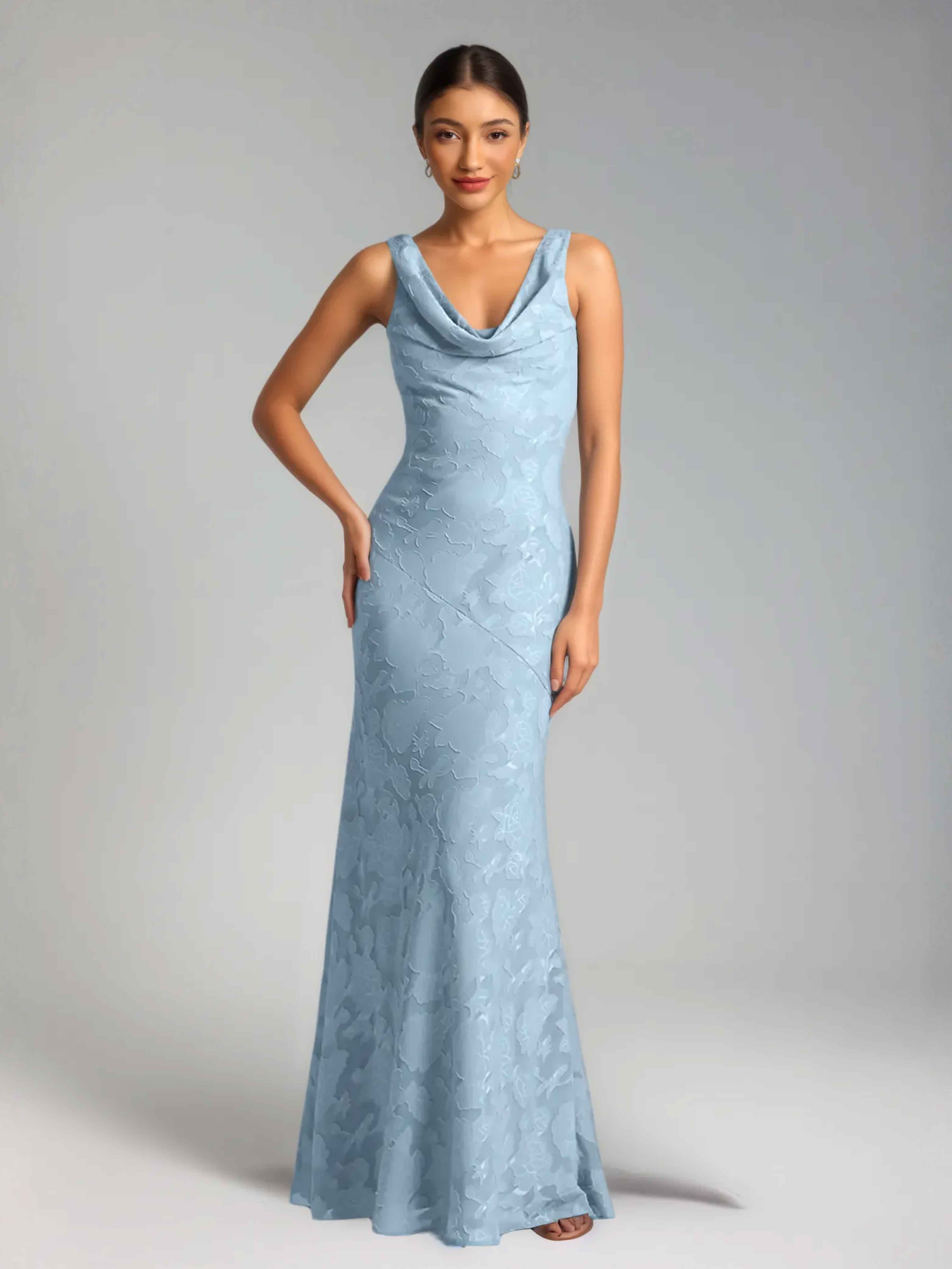 Fraelindra Elegant Cowl Sheath Long Floral Burnout Formal Dresses