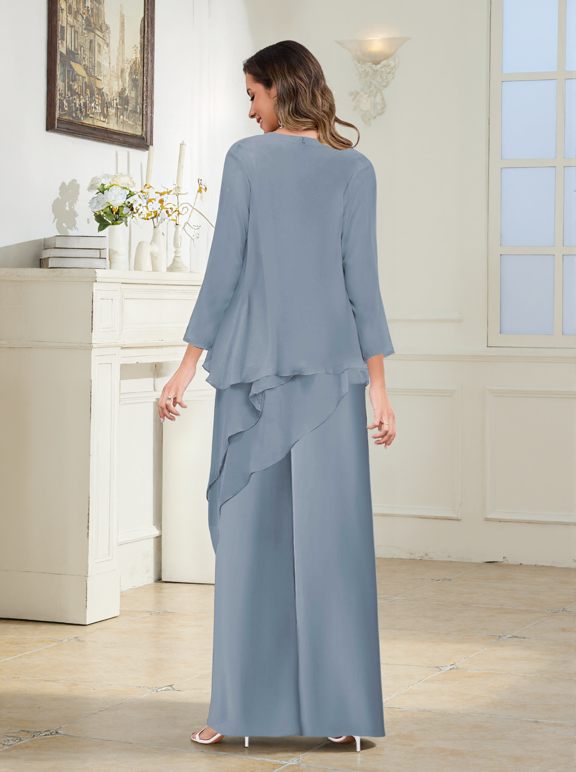 Caelithris Modern Scoop 3 Pieces Mother of the Bride & Groom Jumpsuit/Pantsuit