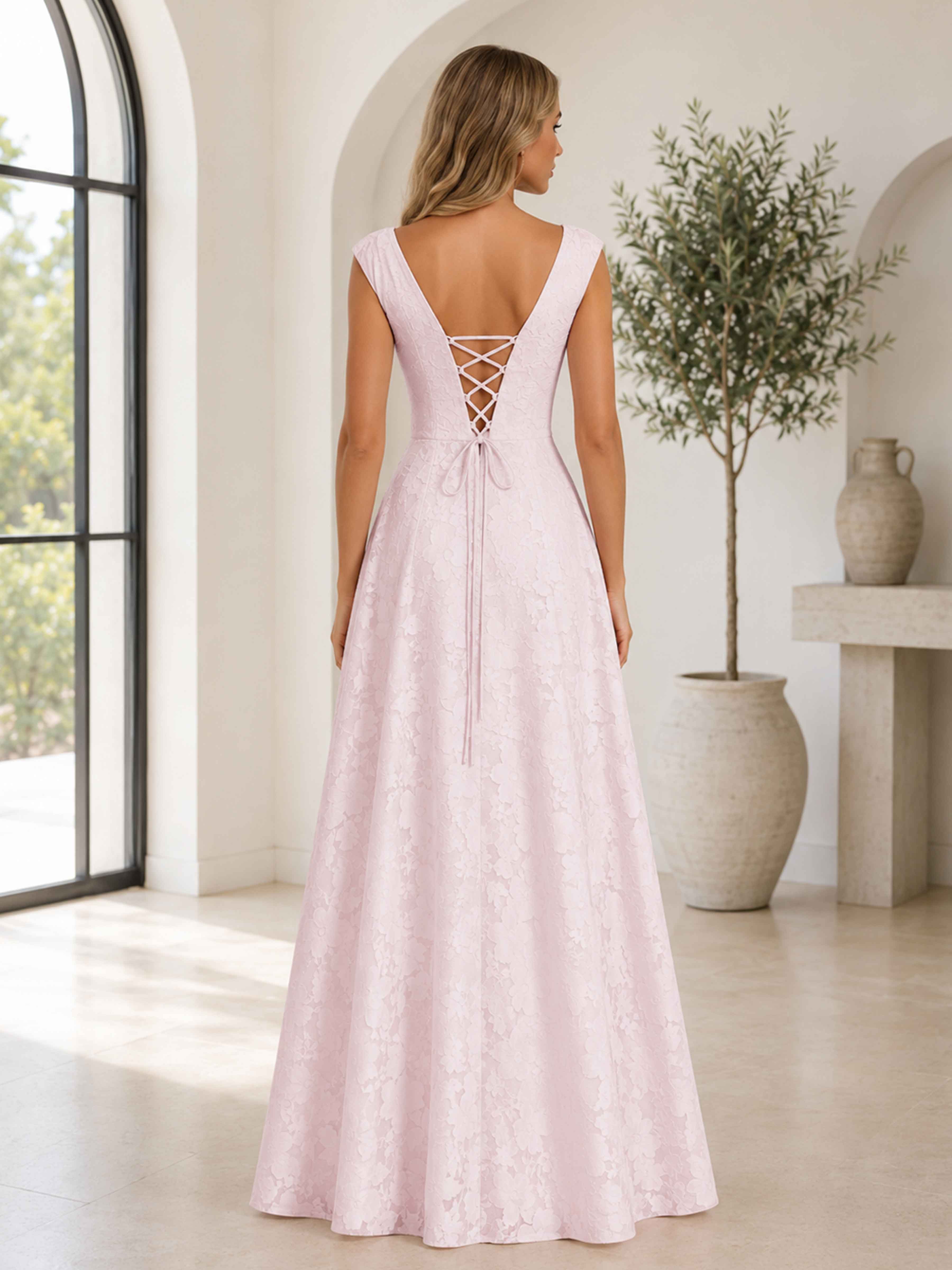 Laelithris Unique Scoop A-Line Long Jacquard Party Dresses