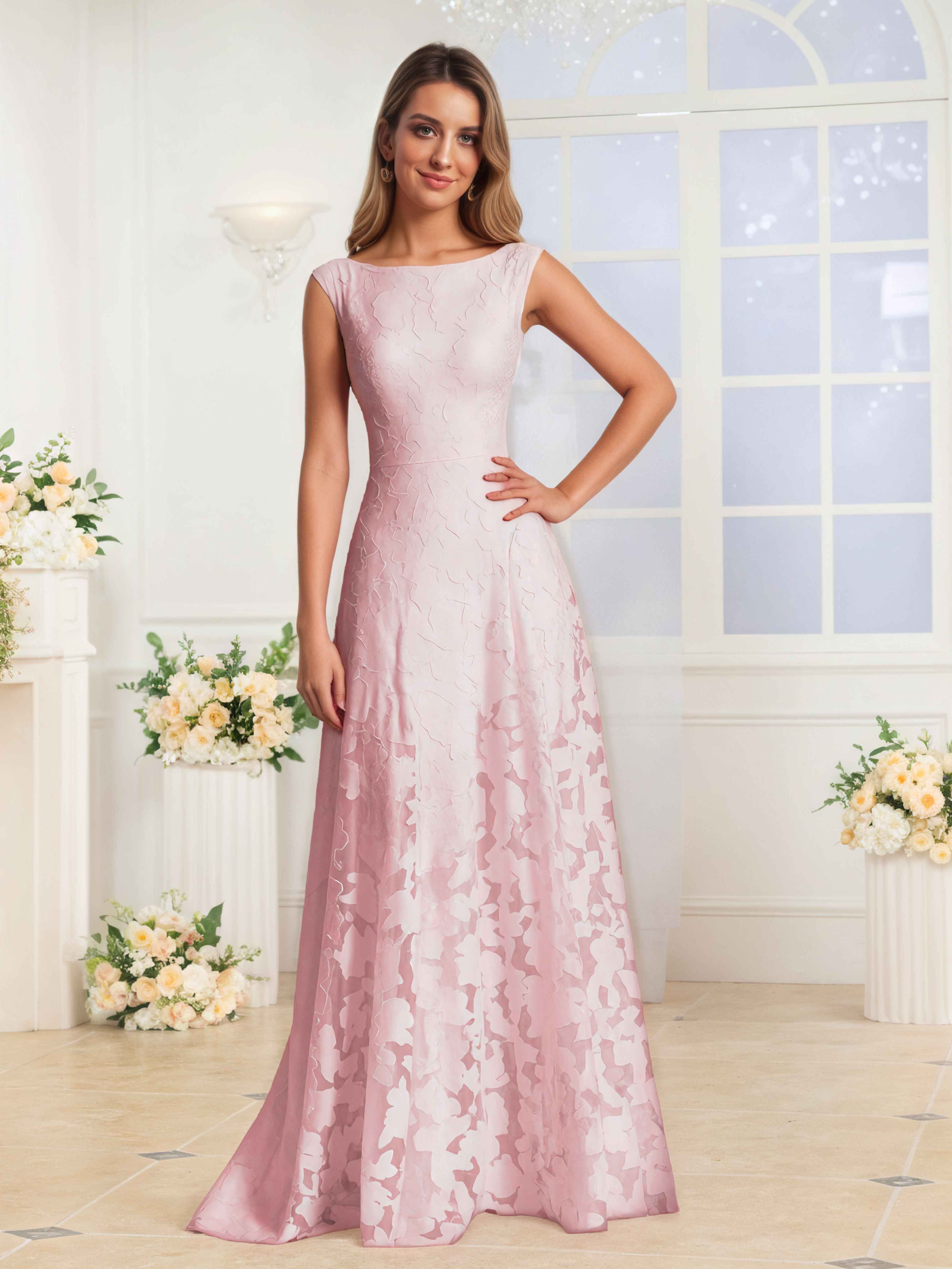 Laelithris Unique Scoop A-Line Long Jacquard Party Dresses