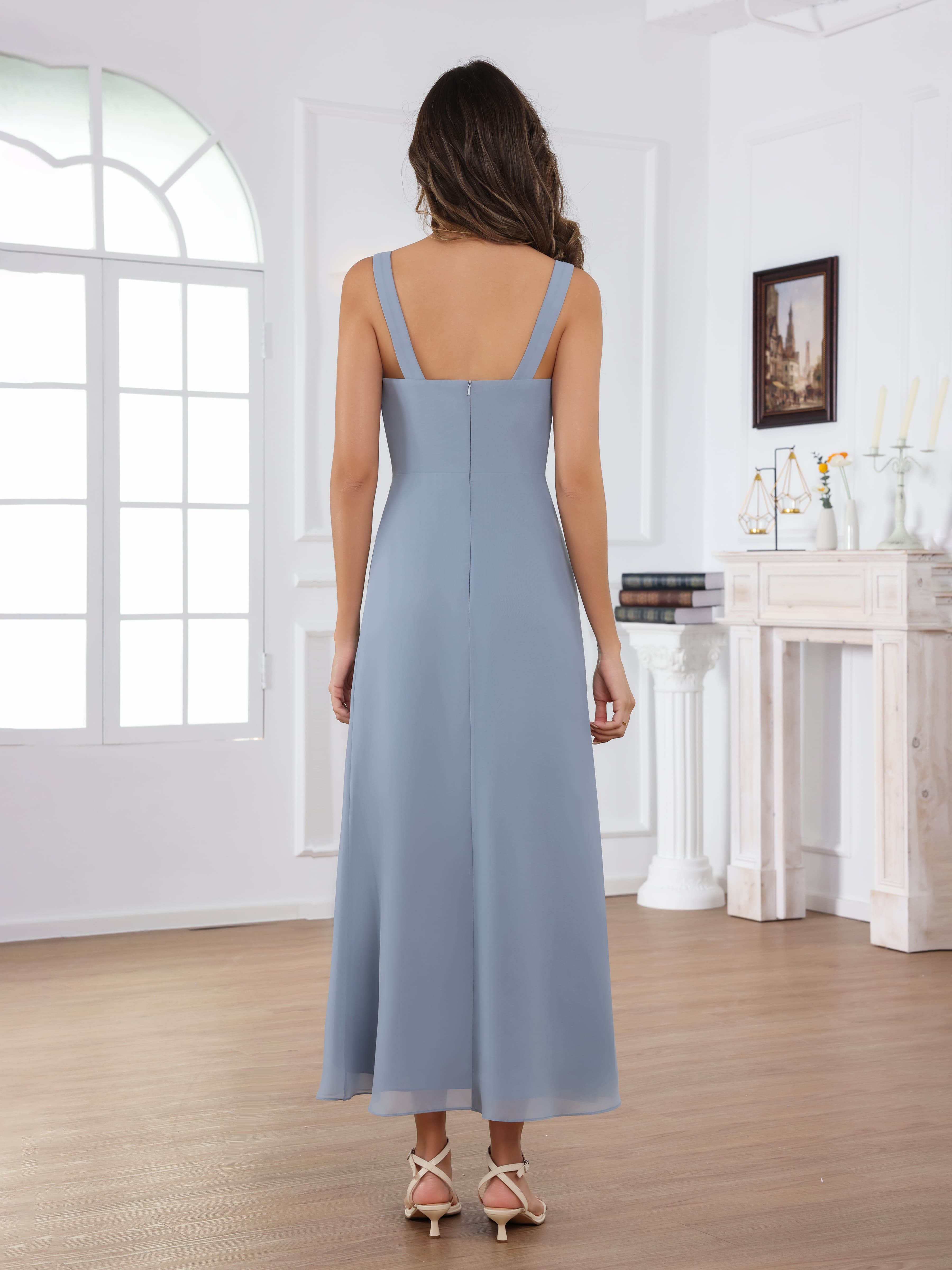 Raelithryn Graceful A-Line Square Beading Ruched 2-Piece Midi Chiffon Mother of the Bride Dresses