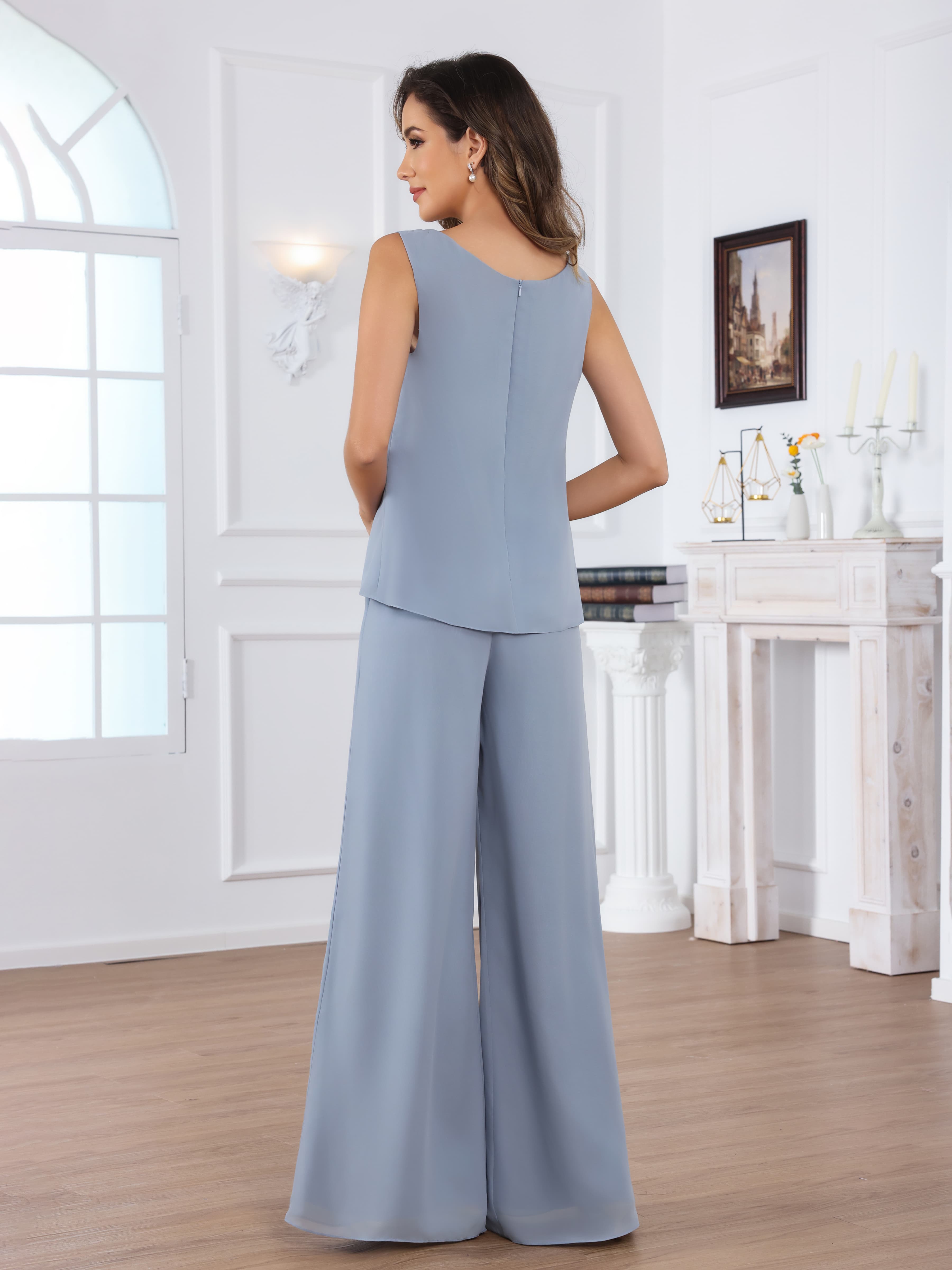 Jaelithara Flattering 3-Piece Long Sleeves Chiffon Mother of the Bride Pantsuit with Jacket