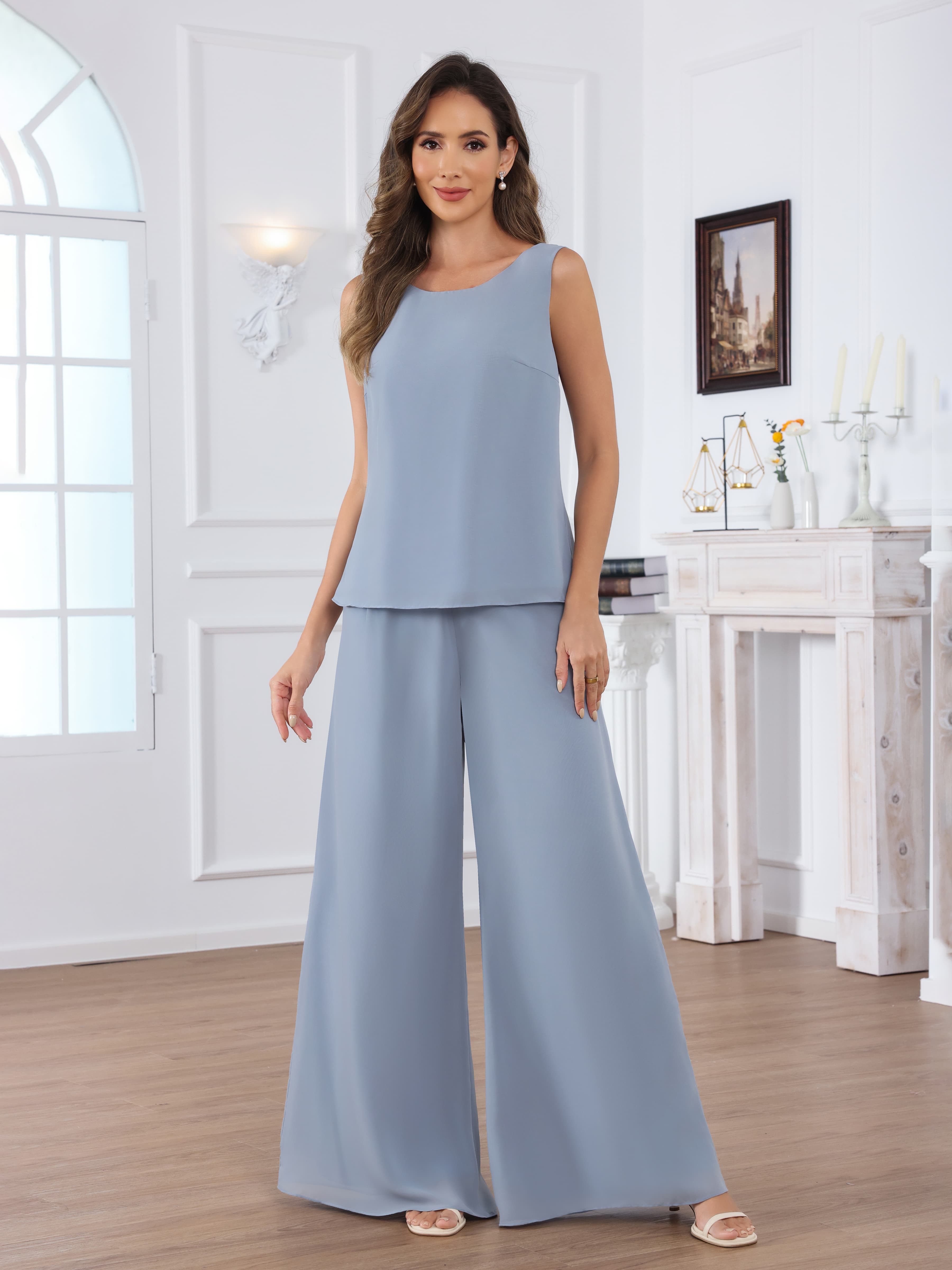 Jaelithara Flattering 3-Piece Long Sleeves Chiffon Mother of the Bride Pantsuit with Jacket
