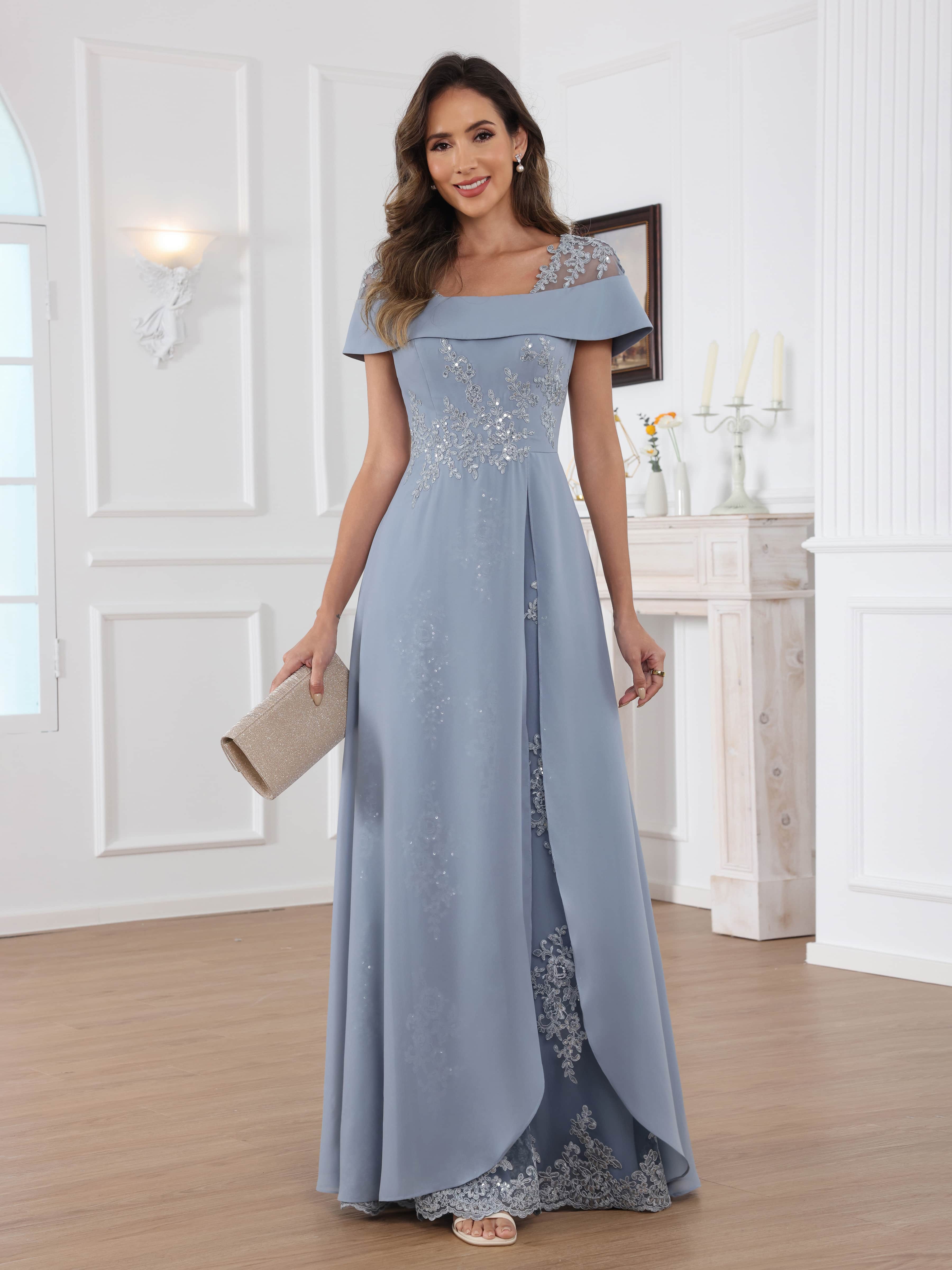 Kaelithara Delicate A-Line Off the Shoulder Lace Chiffon Mother of the Bride Dresses