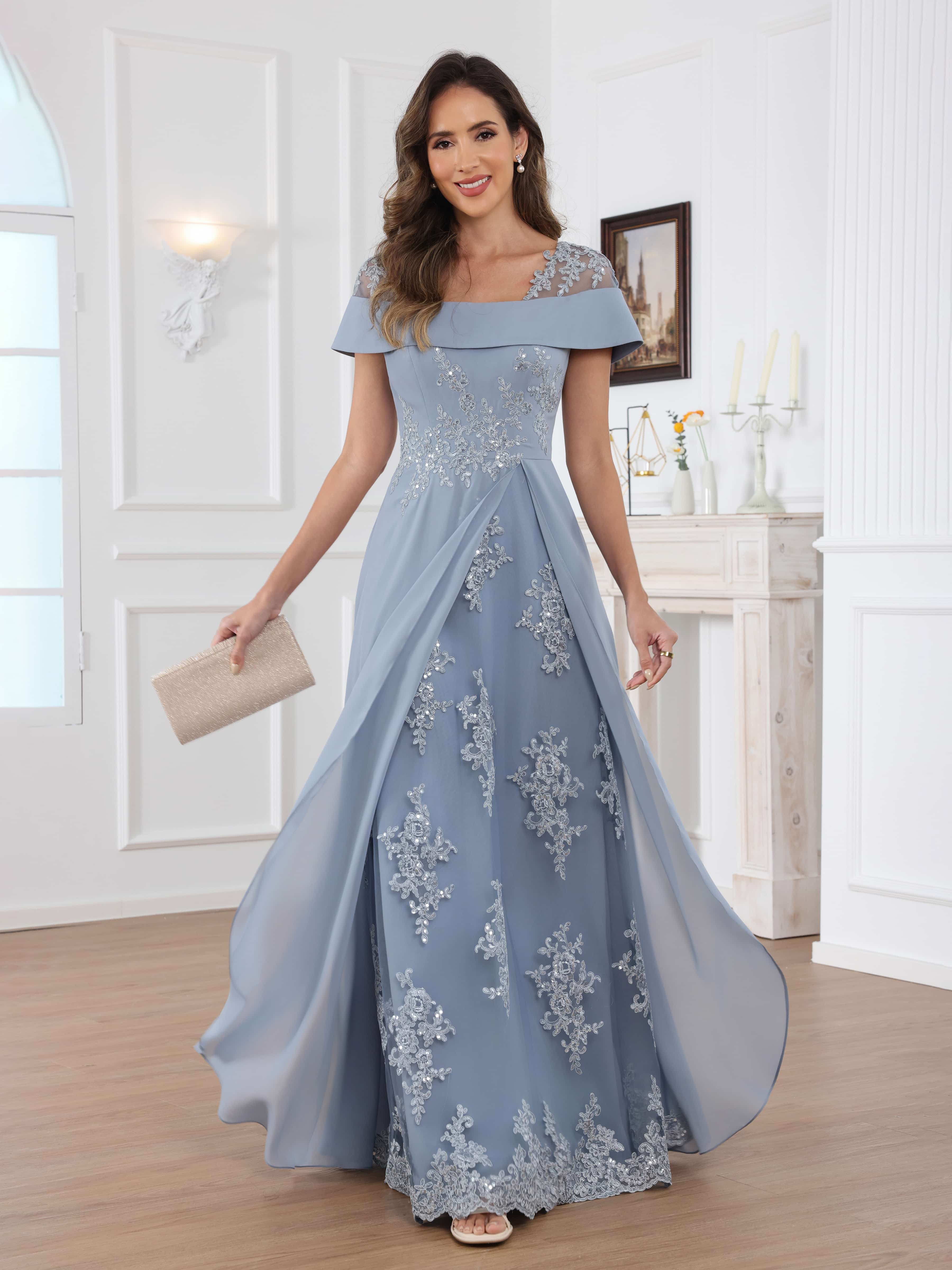 Kaelithara Delicate A-Line Off the Shoulder Lace Chiffon Mother of the Bride Dresses