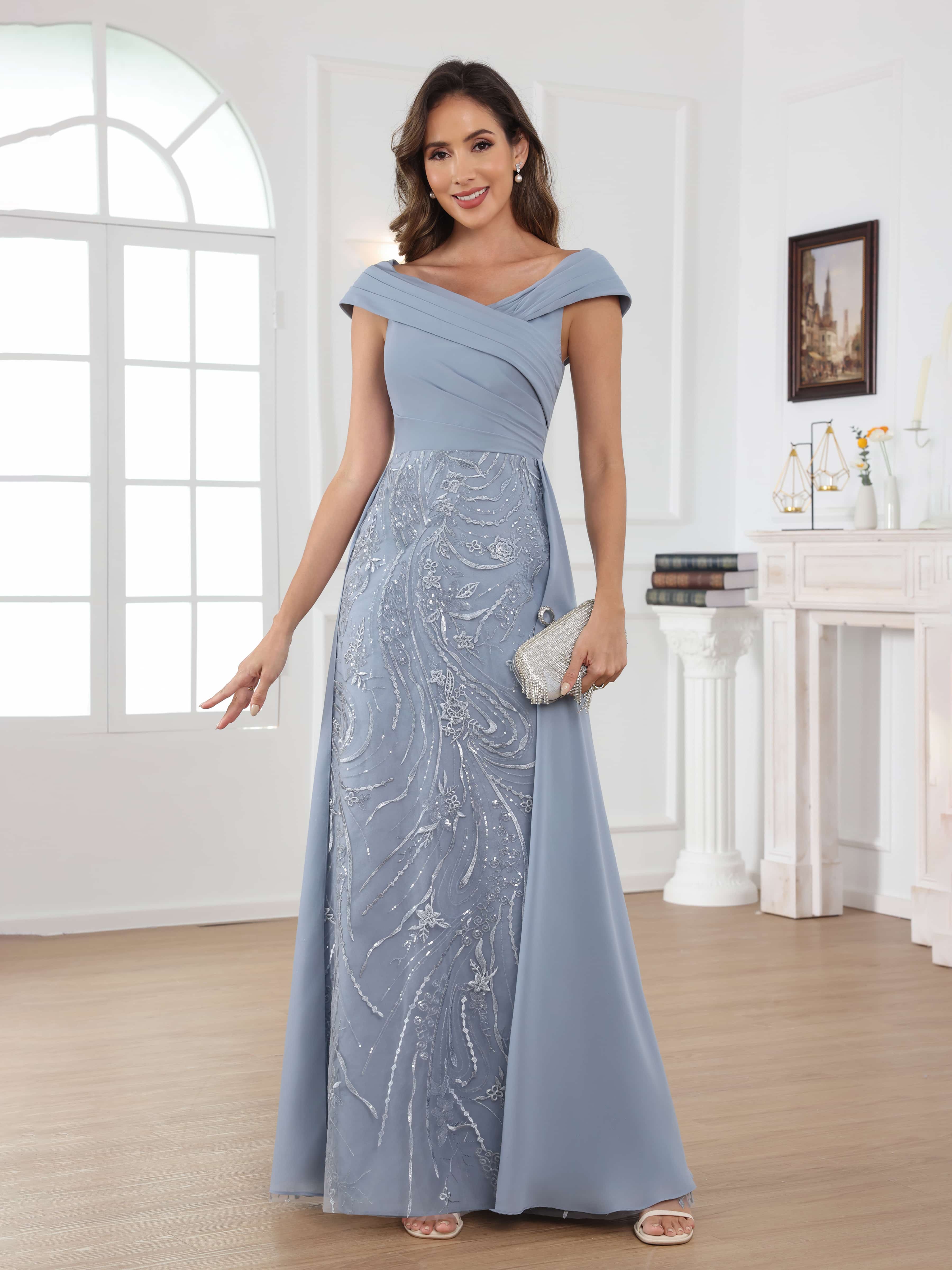 Oraelithara Exquisite Off the Shoulder Pleated Long Chiffon Mother of the Bride Dresses