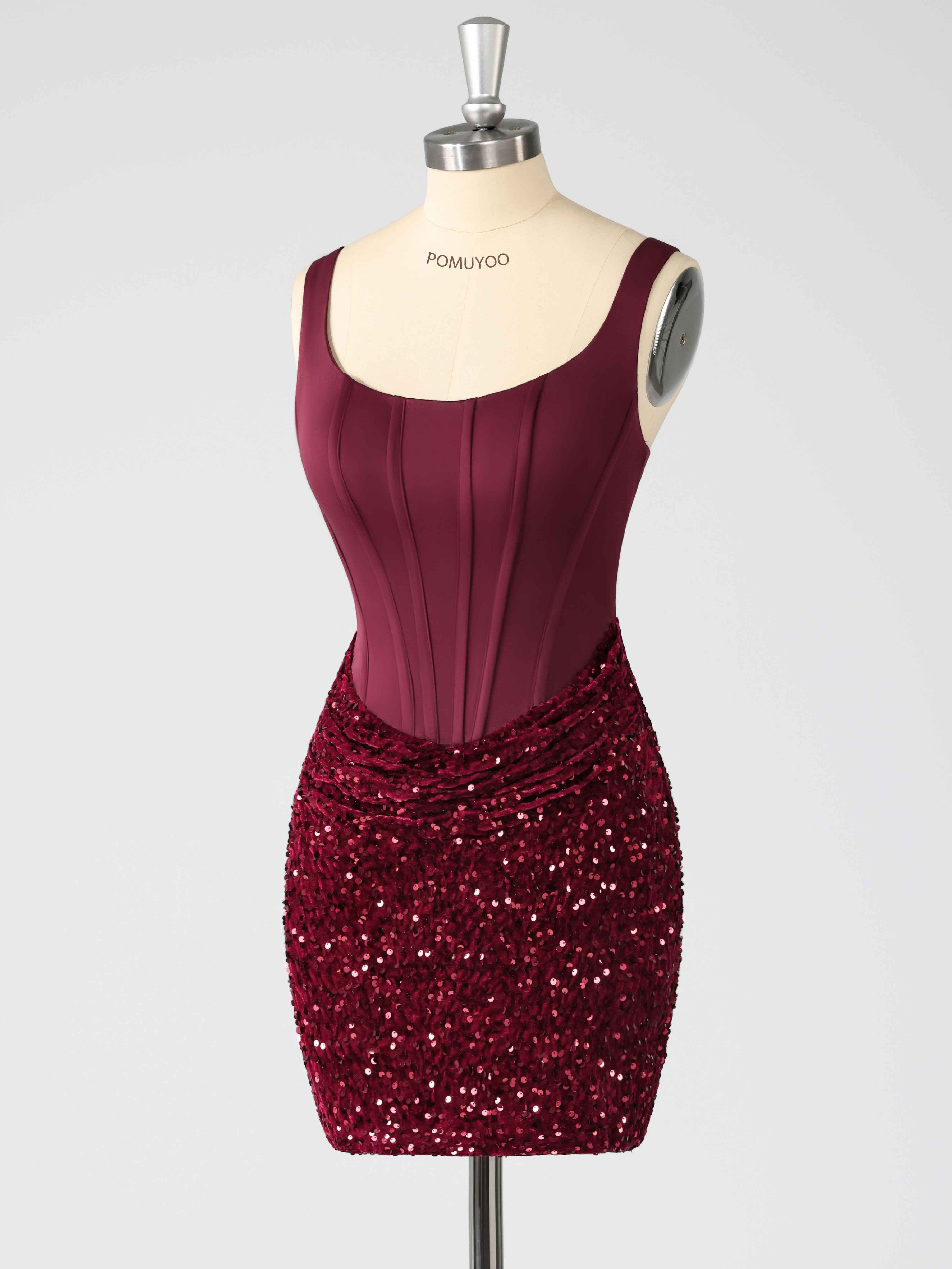 Raelithara Trendy Round Neck Sequins Satin Mini Party Dresses