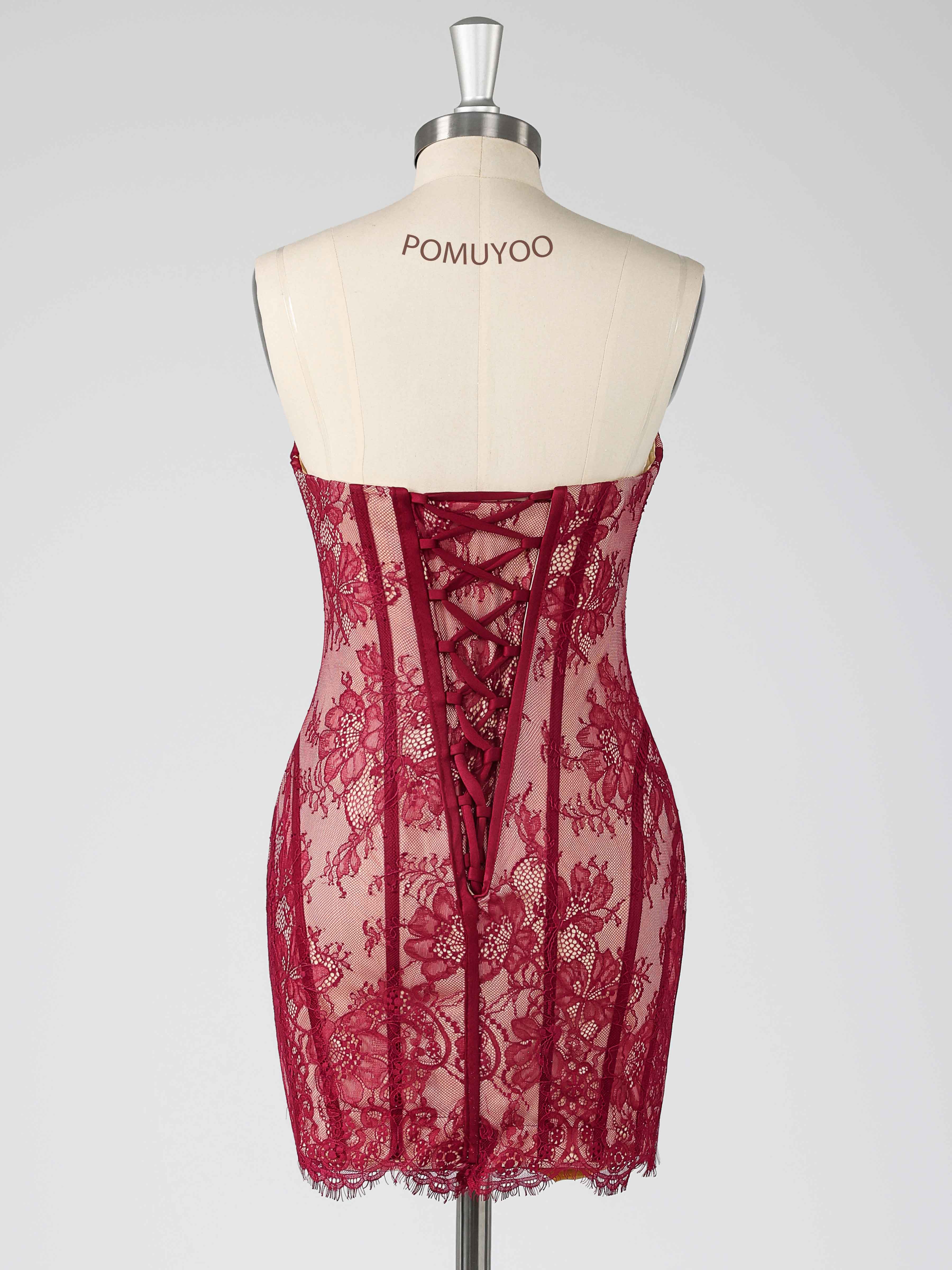 Saelithara Stylish Strapless Floral Lace Contrast Mini Party Dresses