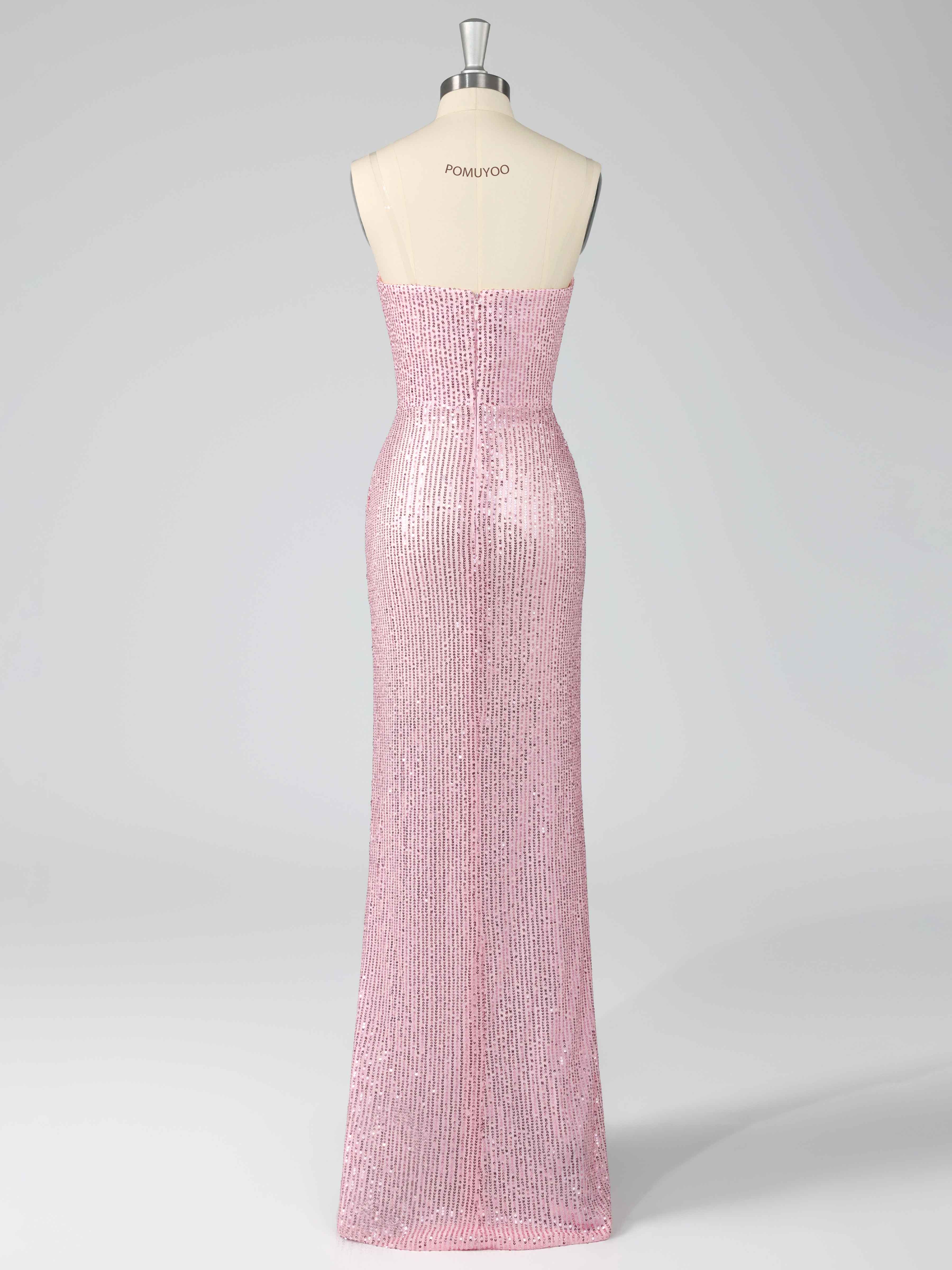 Braelitharae Dazzling Sheath Strapless Slit Sequins Long Prom Dresses