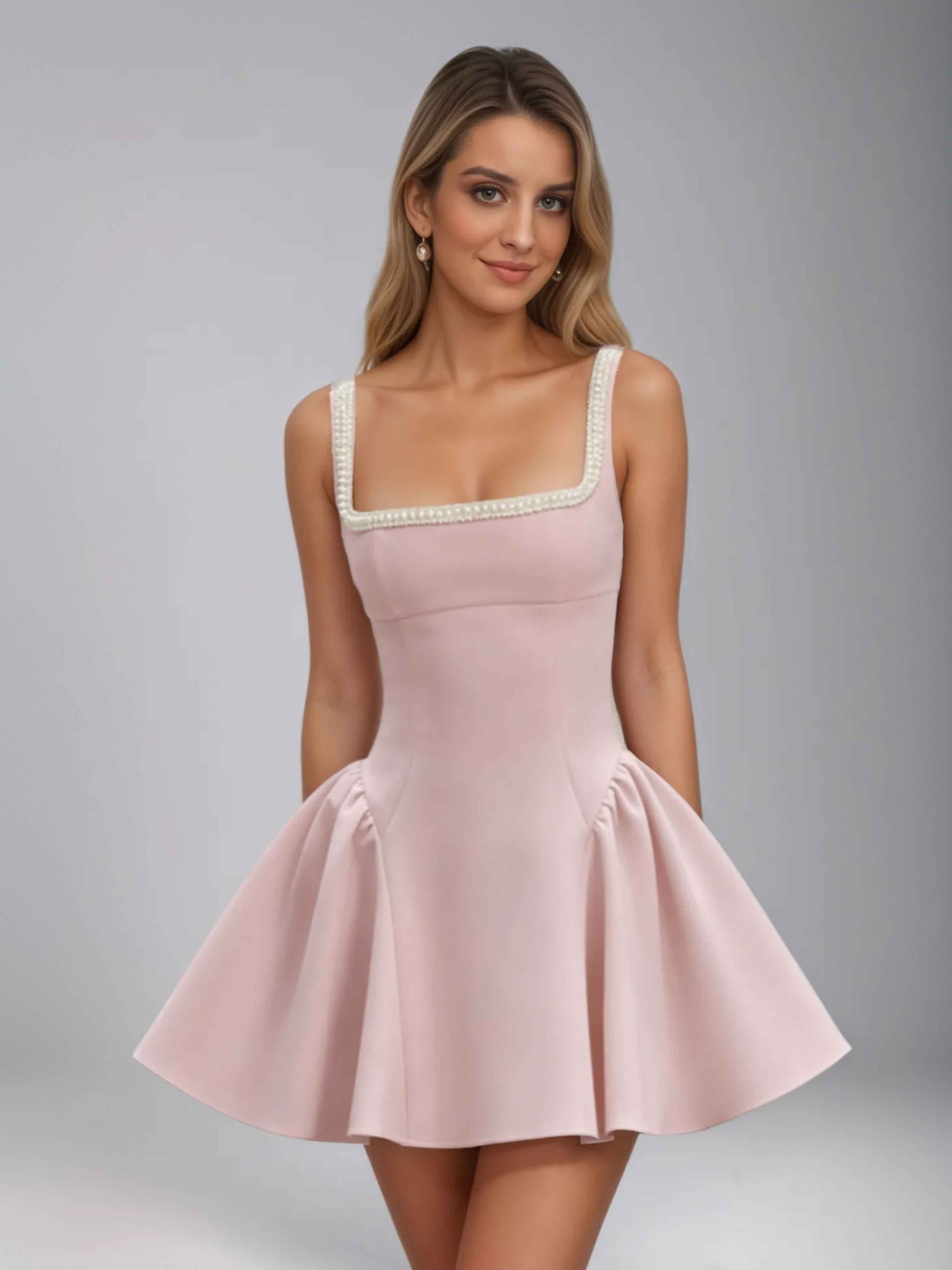 Laelvanna Stylish A-Line Pearl Short Party Dresses