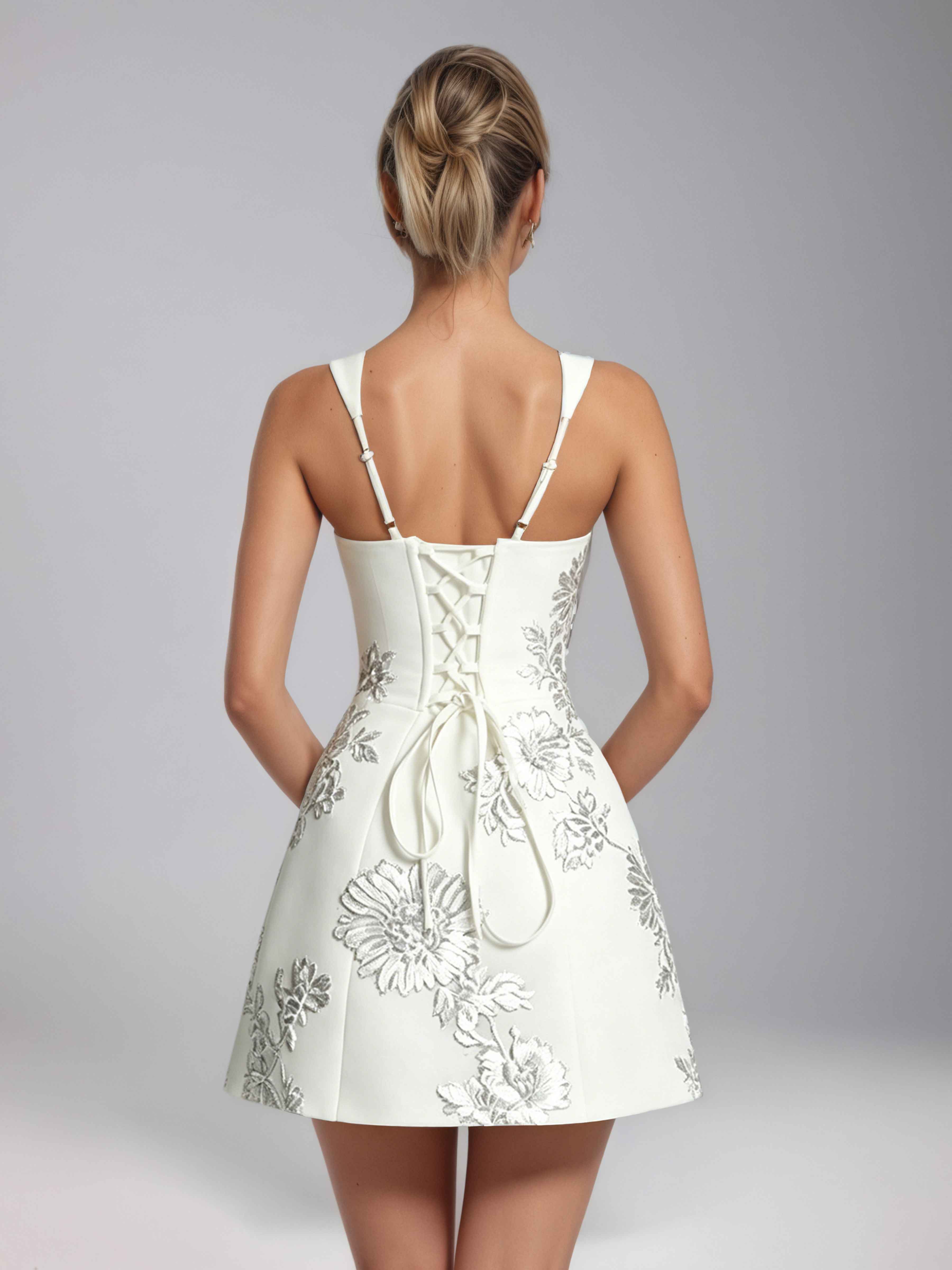 Helyara Fairytale Sweetheart Floral Ribbon Short Party Dresses