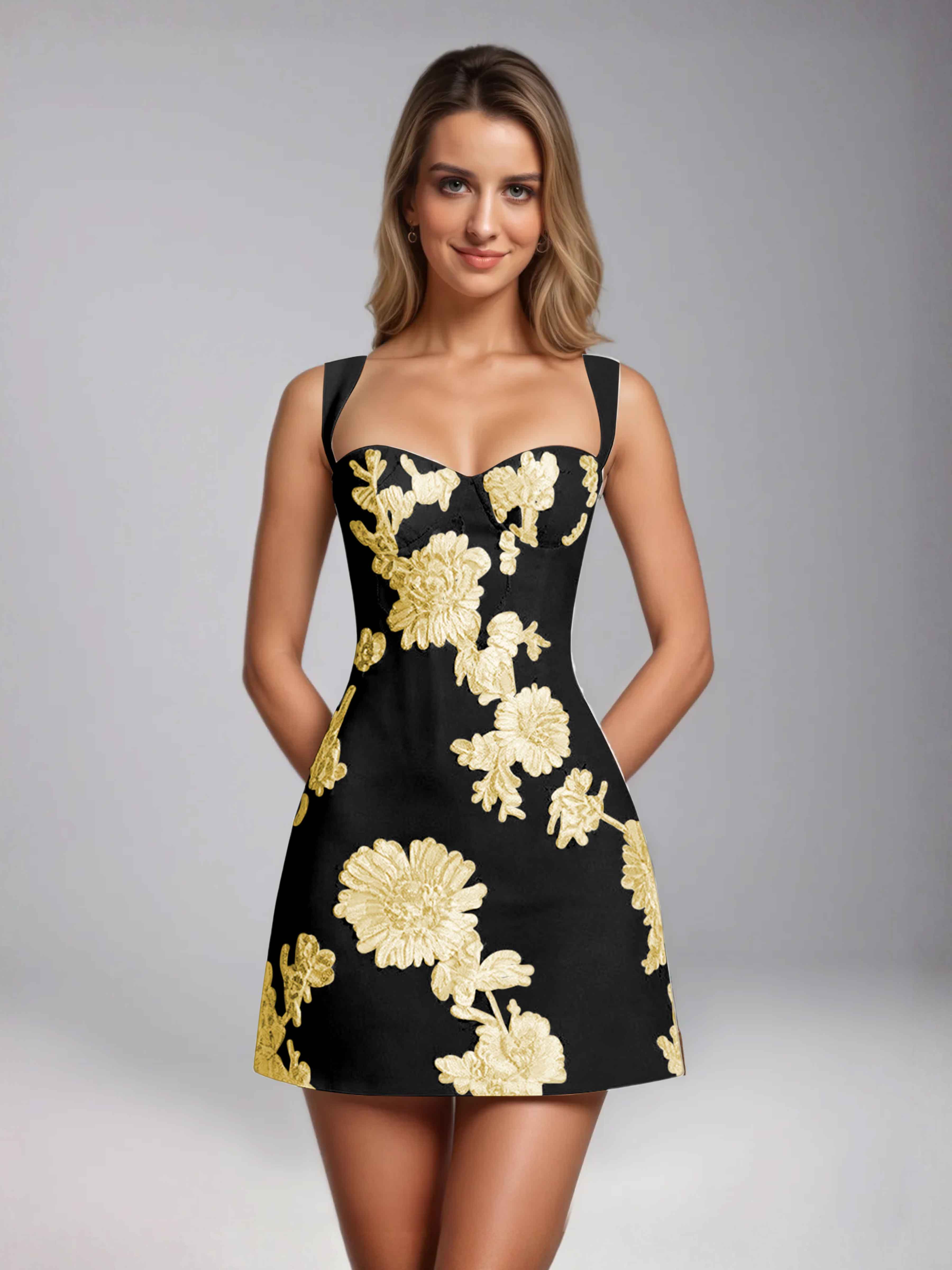 Helyara Fairytale Sweetheart Floral Ribbon Short Party Dresses