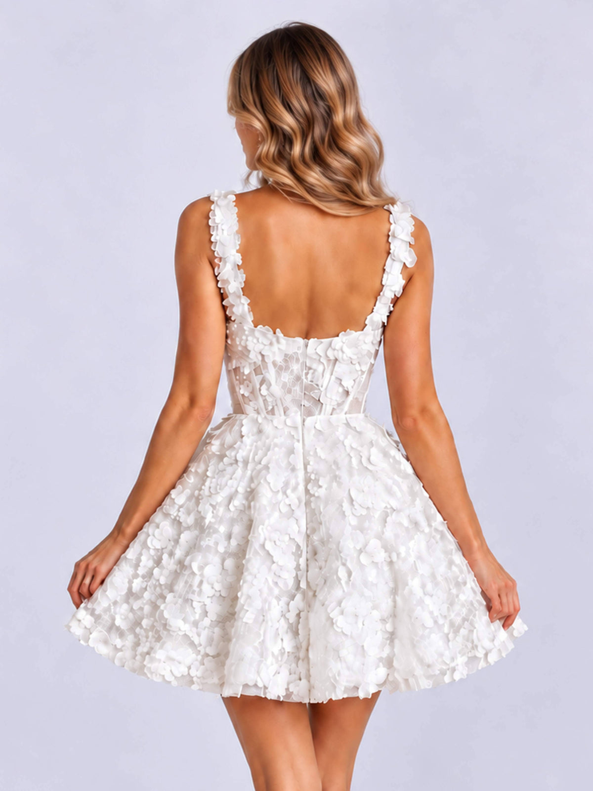 Maralune Elegant 3D Floral Appliques Corset Mini Homecoming Dress