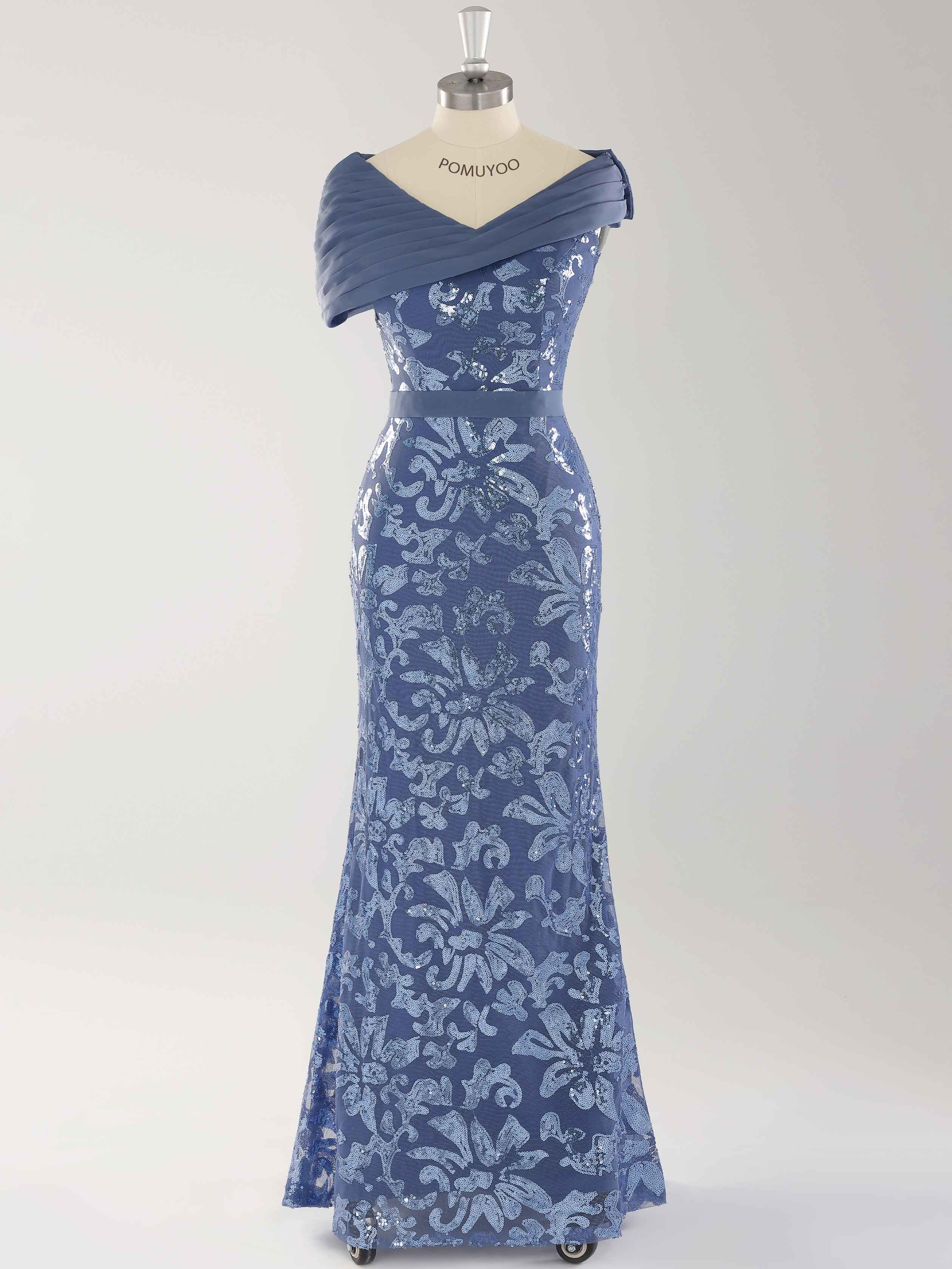 Harlee Asymmetrical Pleated Floor Length Sequins Mother of the Bride Dresses