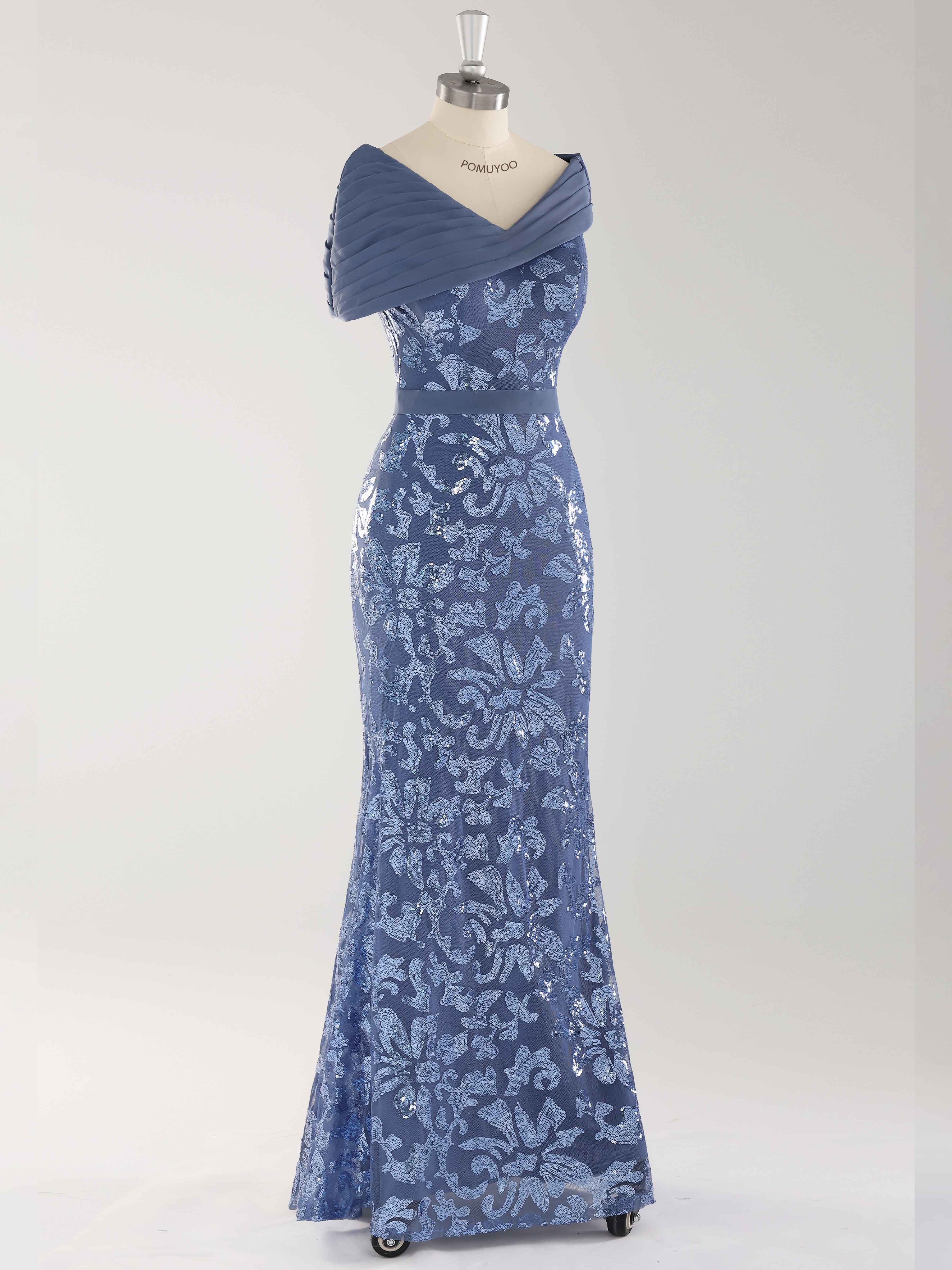 Harlee Asymmetrical Pleated Floor Length Sequins Mother of the Bride Dresses
