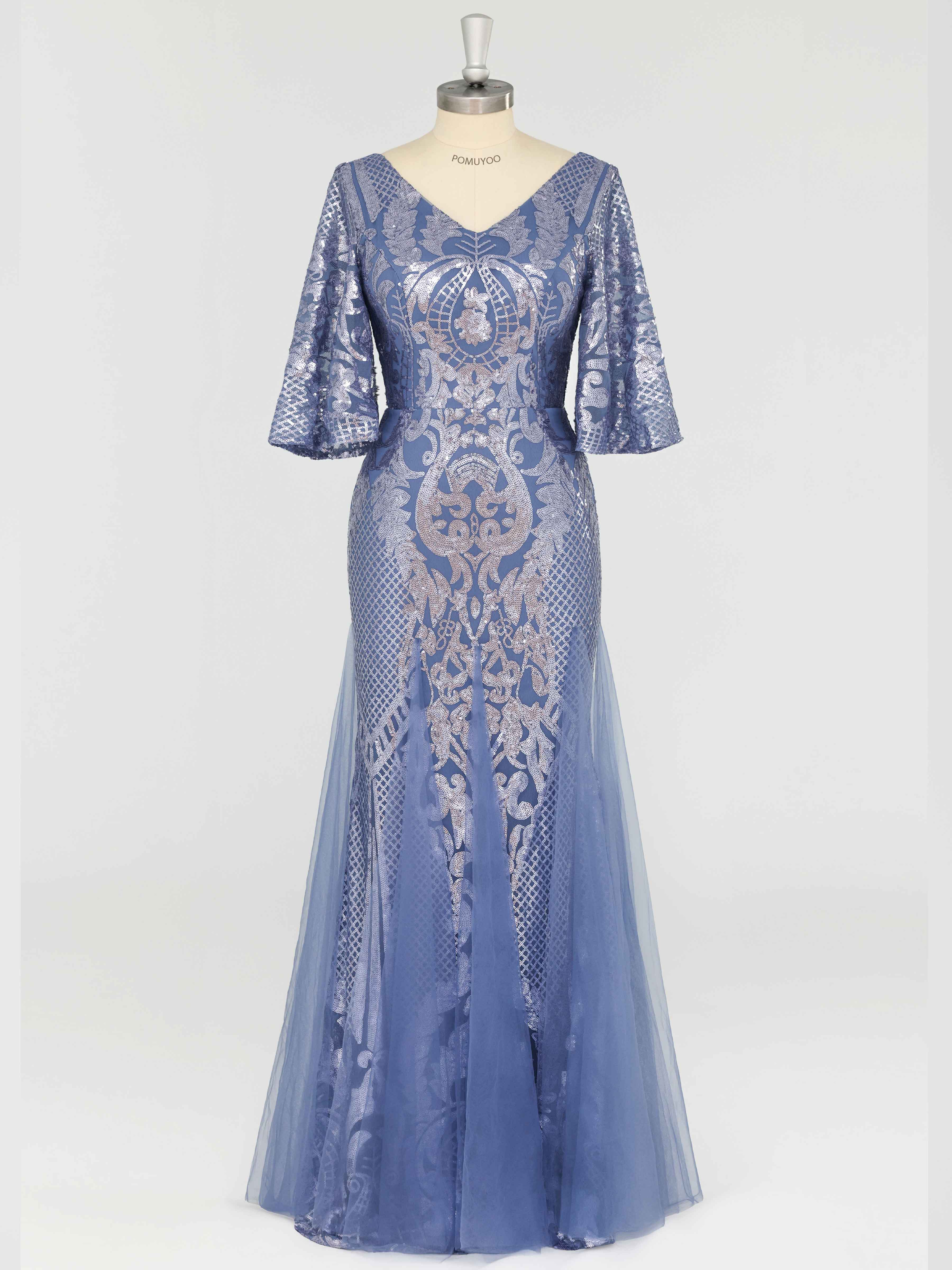 Ilaria Enchanting Trumpet V Neck Sequins Long Mother of the Bride Dresses