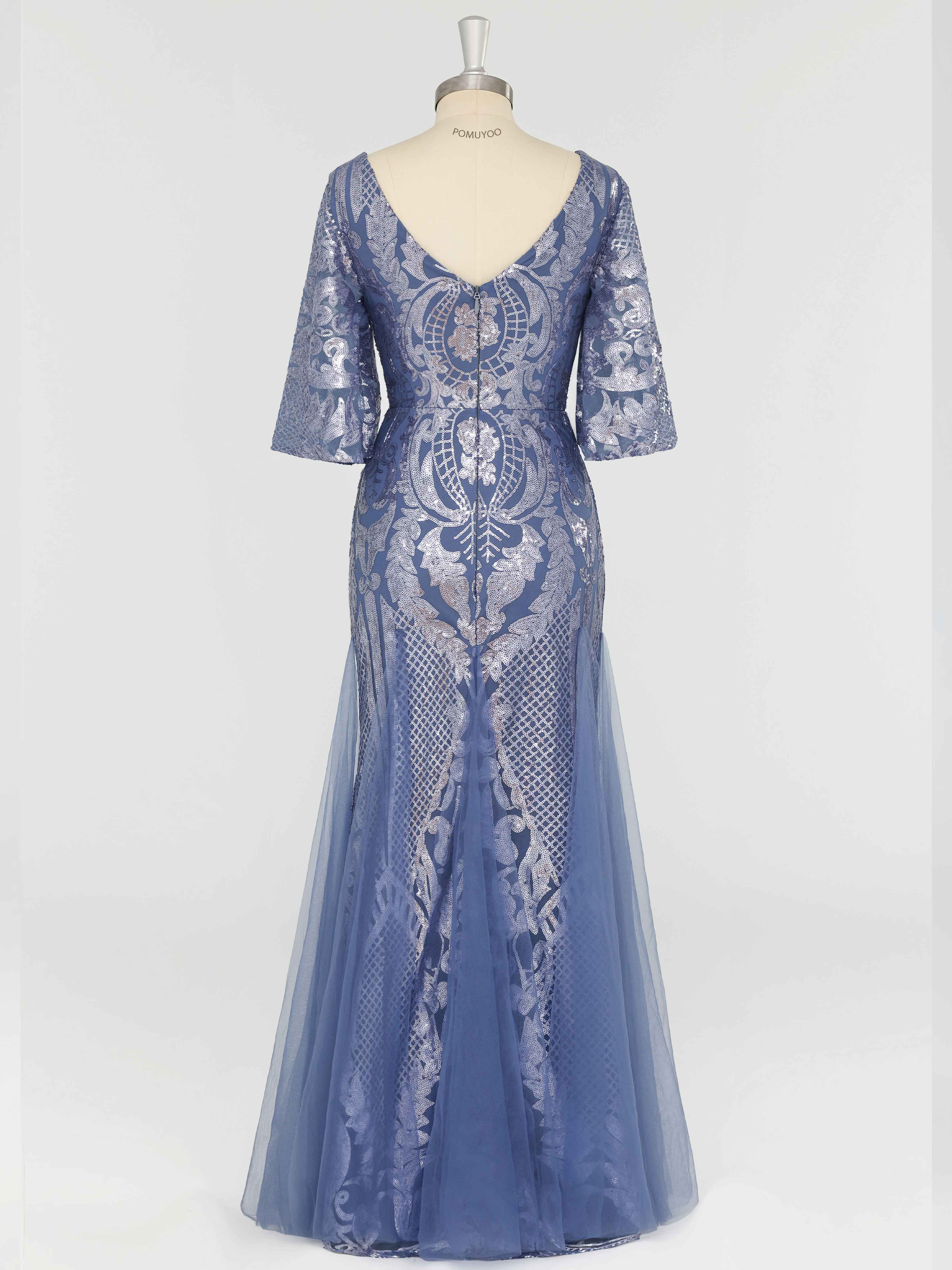 Ilaria Enchanting Trumpet V Neck Sequins Long Mother of the Bride Dresses