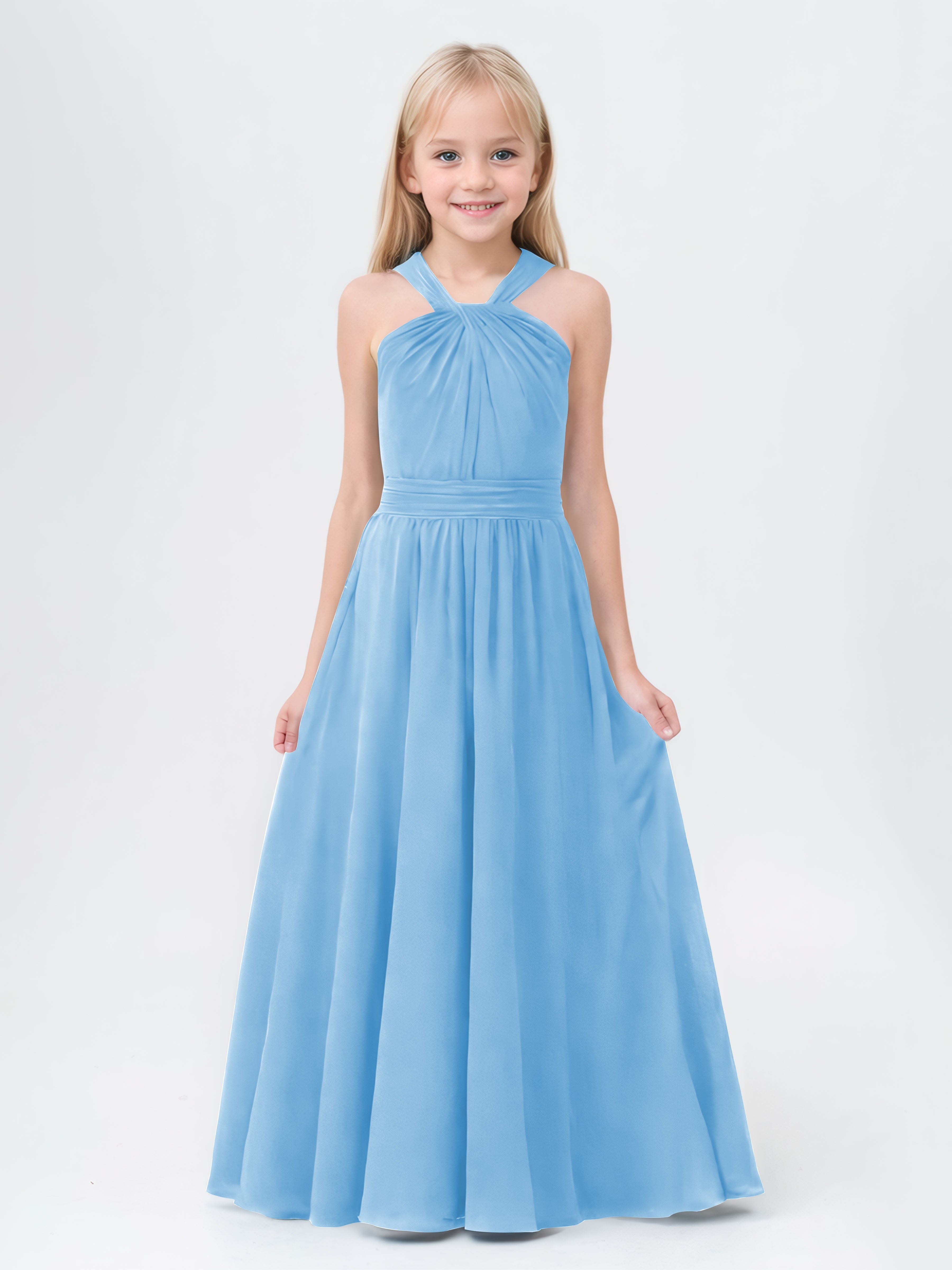 A-Line Halter Floor Length Chiffon Junior Bridesmaid Dresses A-Line Halter Floor Length Chiffon Junior Bridesmaid Dresses