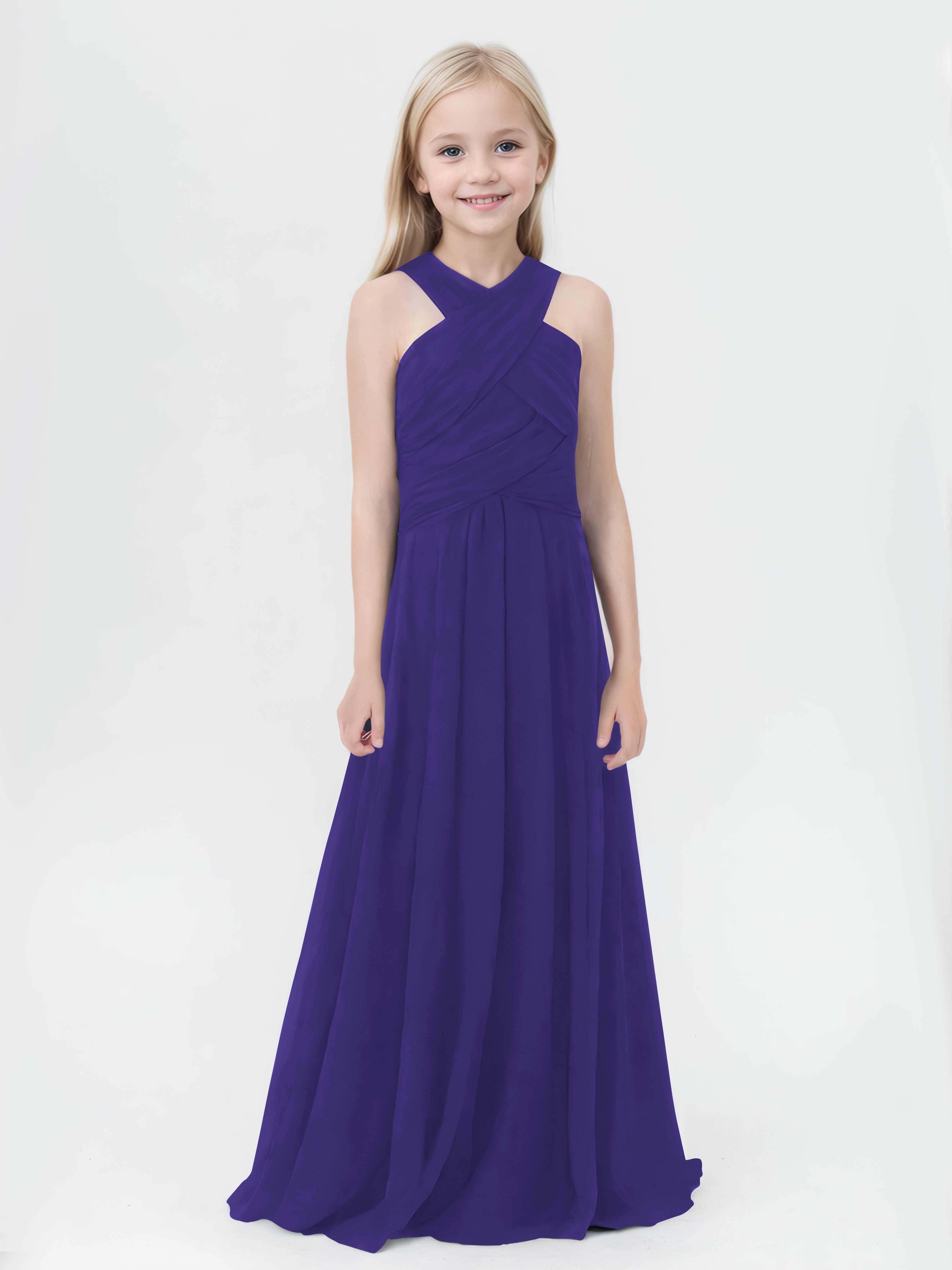 A-Line Halter Sleeveless Long Chiffon Junior Bridesmaid Dresses A-Line Halter Sleeveless Long Chiffon Junior Bridesmaid Dresses