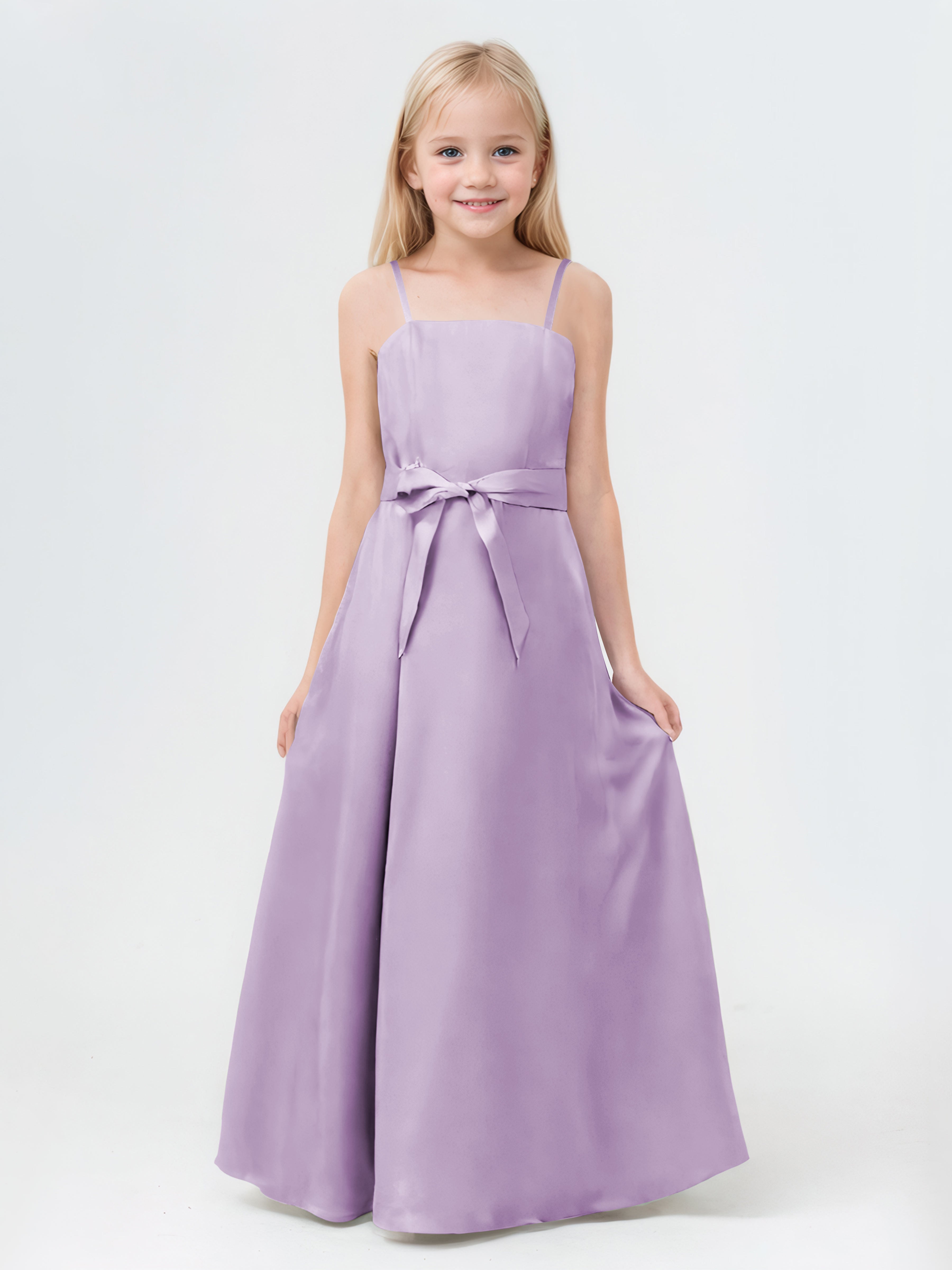 A-Line Spaghetti Straps Long Satin Junior Bridesmaid Dresses A-Line Spaghetti Straps Long Satin Junior Bridesmaid Dresses