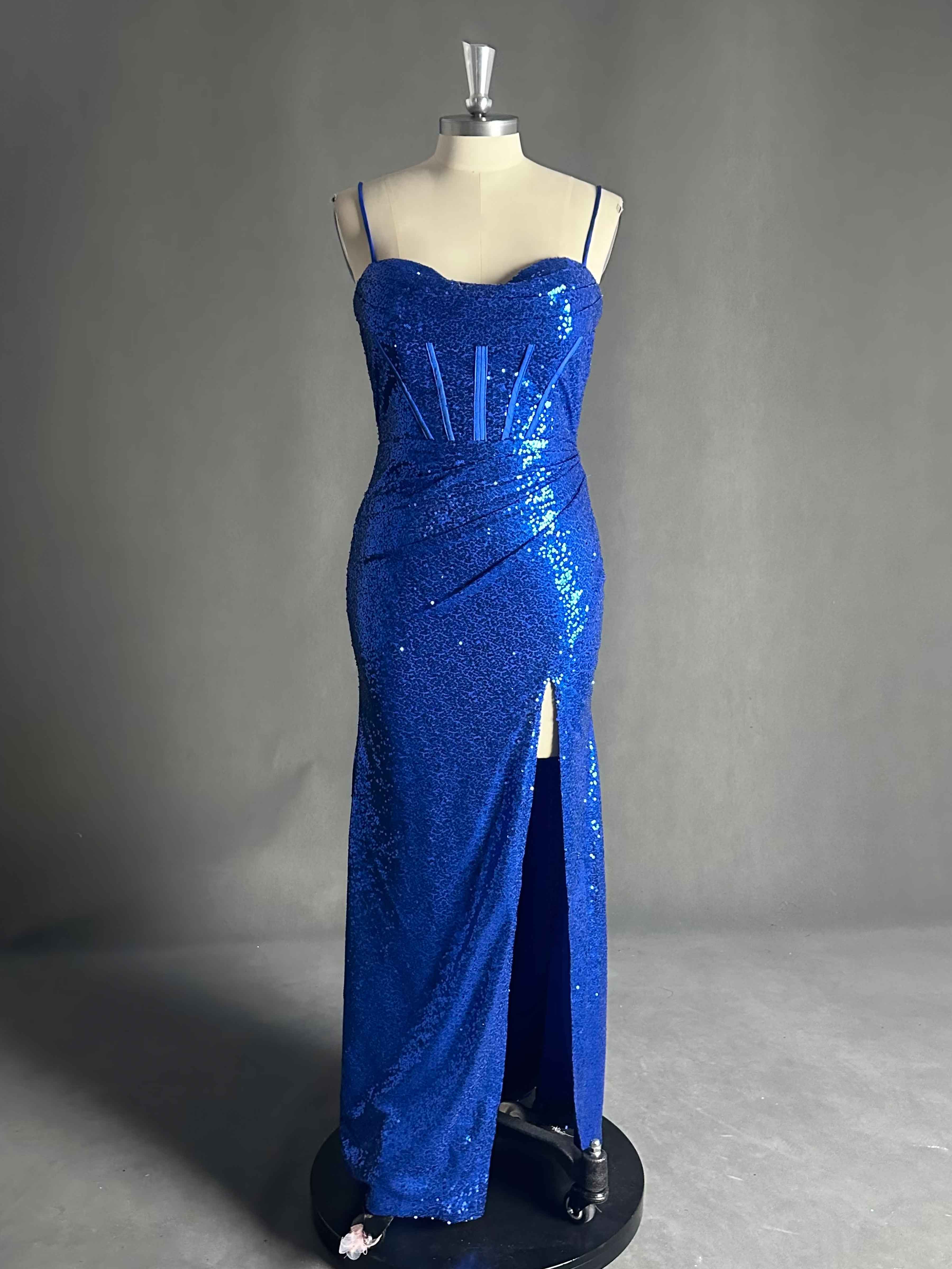 Amari Stunning Cowl Slit Sequin Prom Dresses