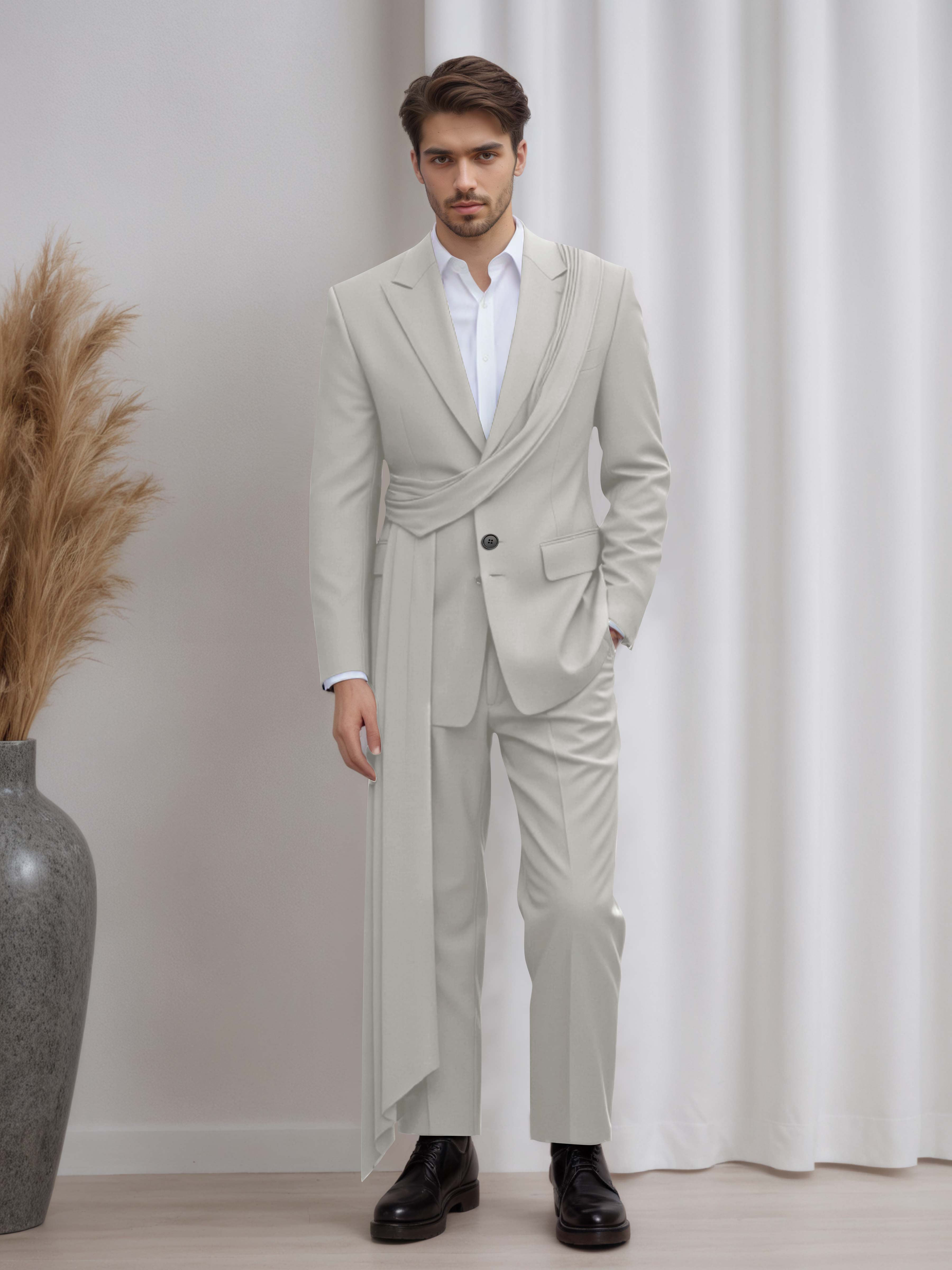 Artistic Peak Lapel Men's 2 Pieces Suit with Decorative Tape for Gala & Prom