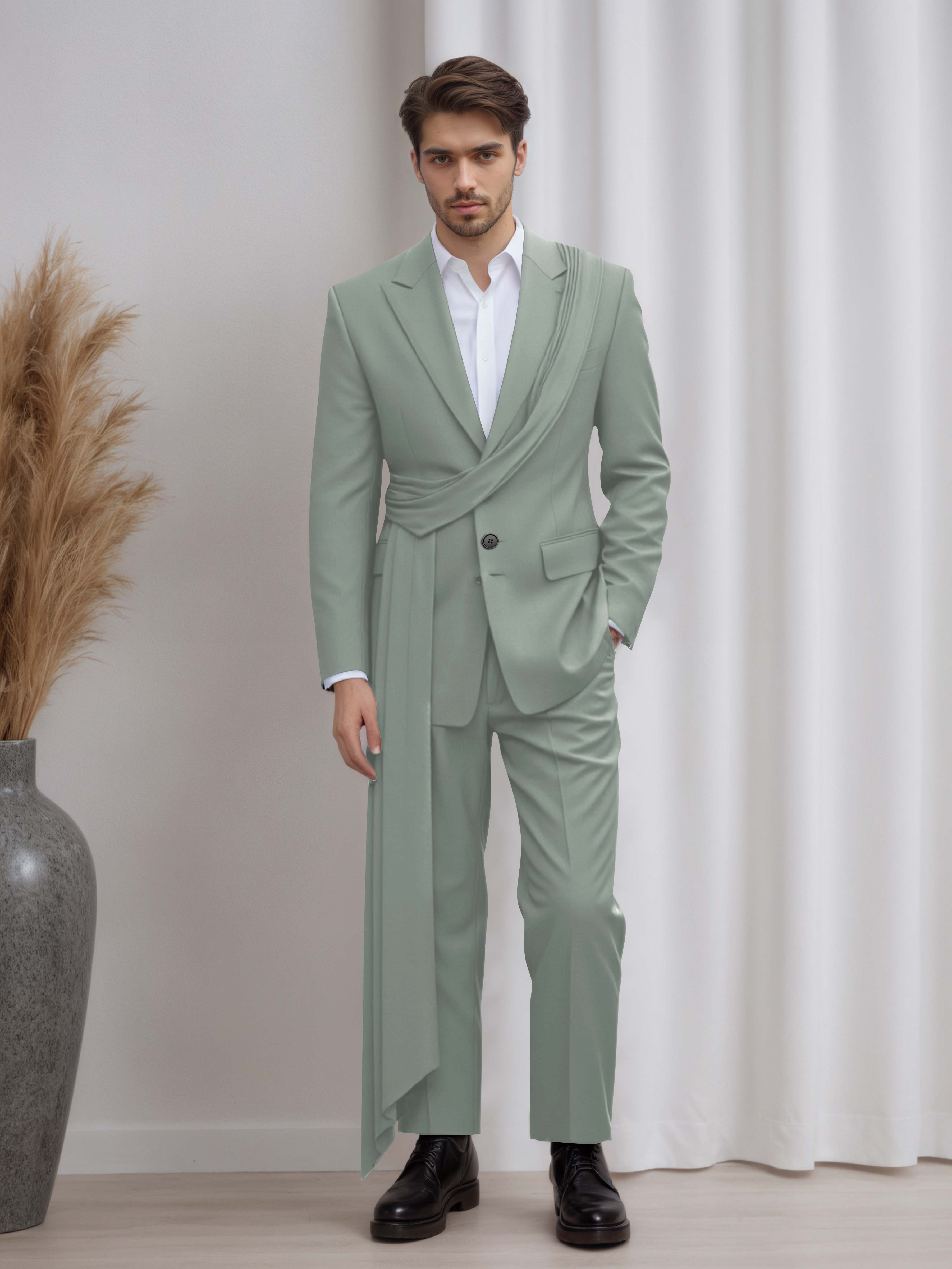 Artistic Peak Lapel Men's 2 Pieces Suit with Decorative Tape for Gala & Prom