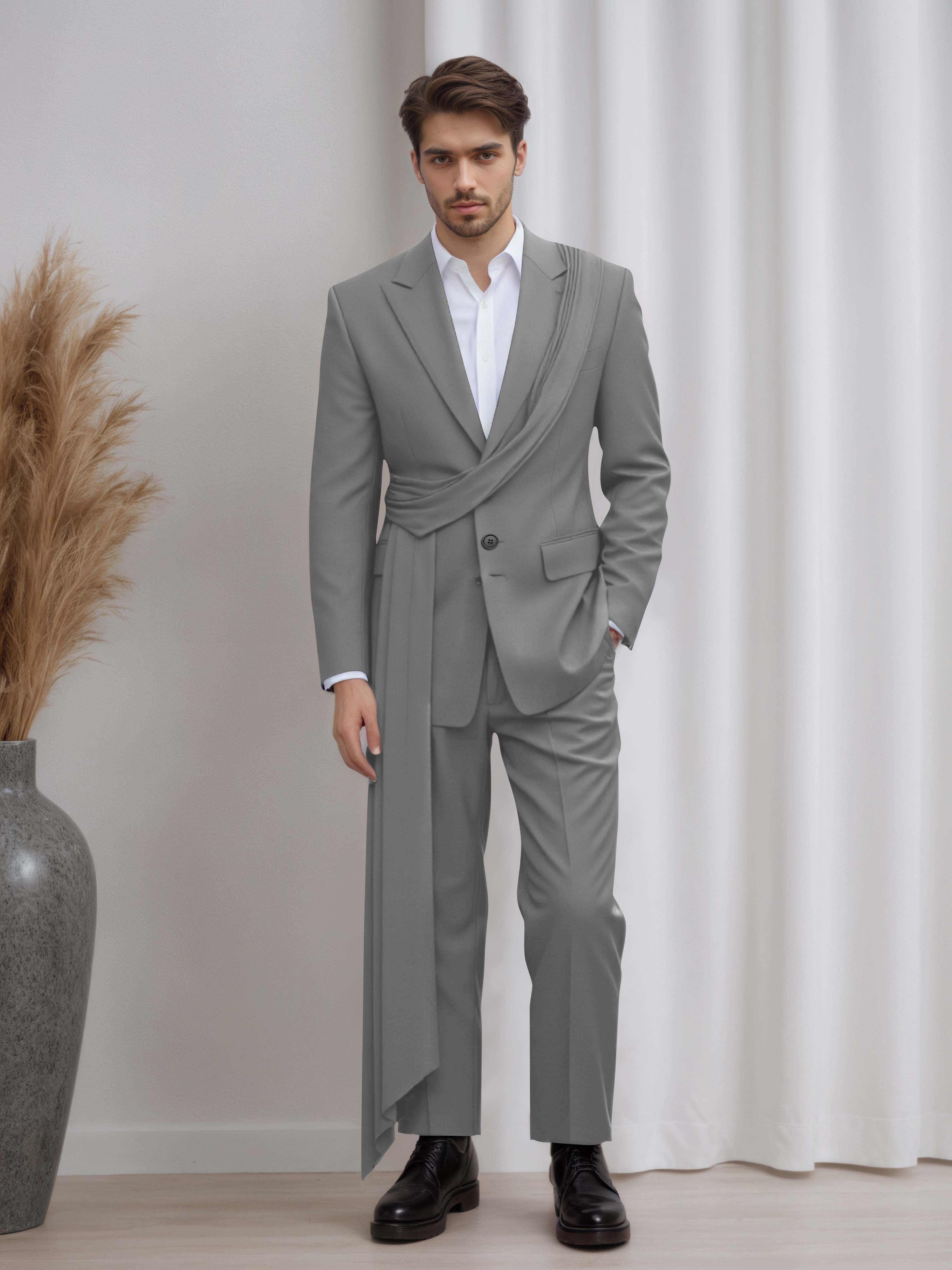 Artistic Peak Lapel Men's 2 Pieces Suit with Decorative Tape for Gala & Prom