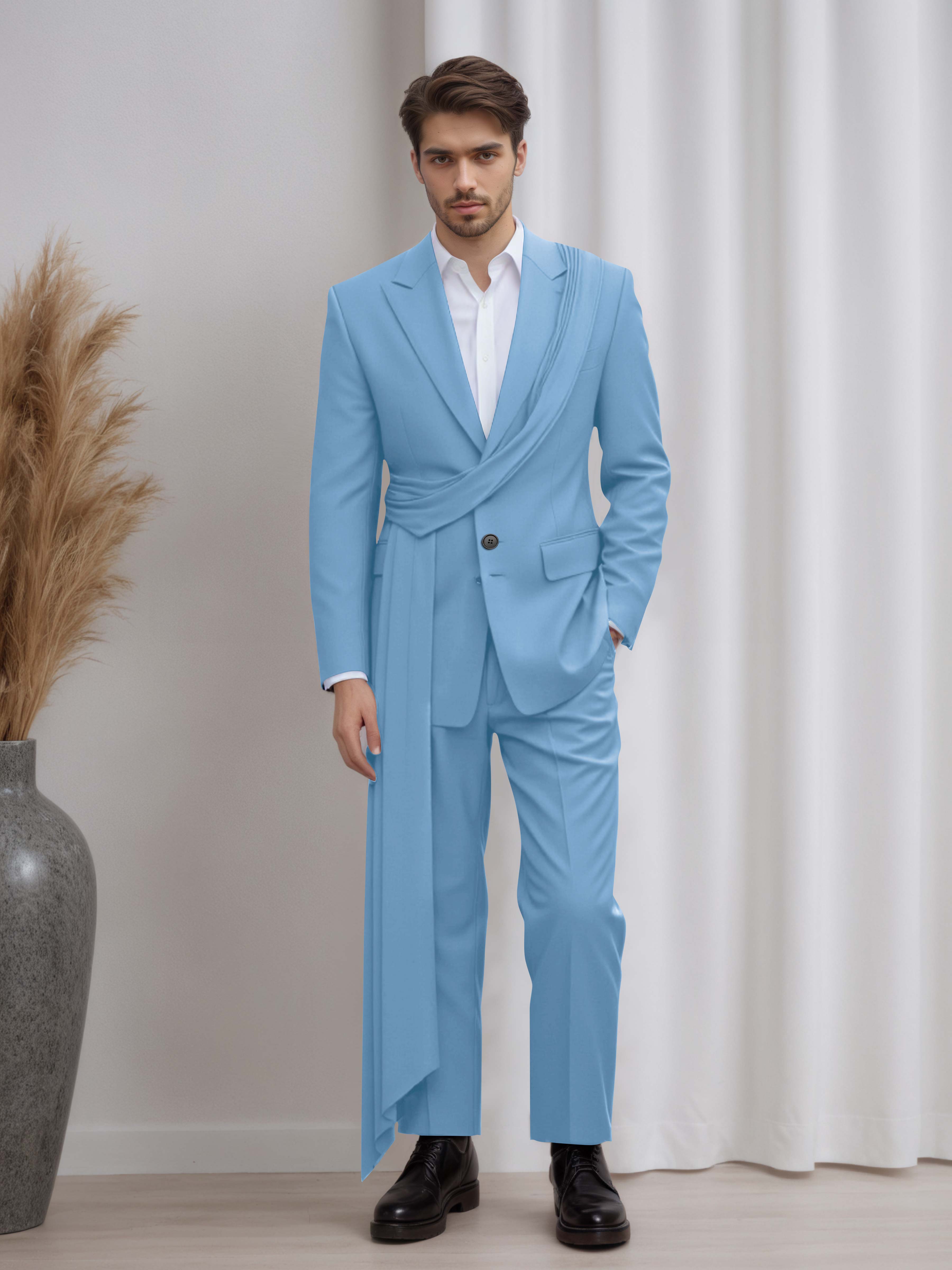 Artistic Peak Lapel Men's 2 Pieces Suit with Decorative Tape for Gala & Prom