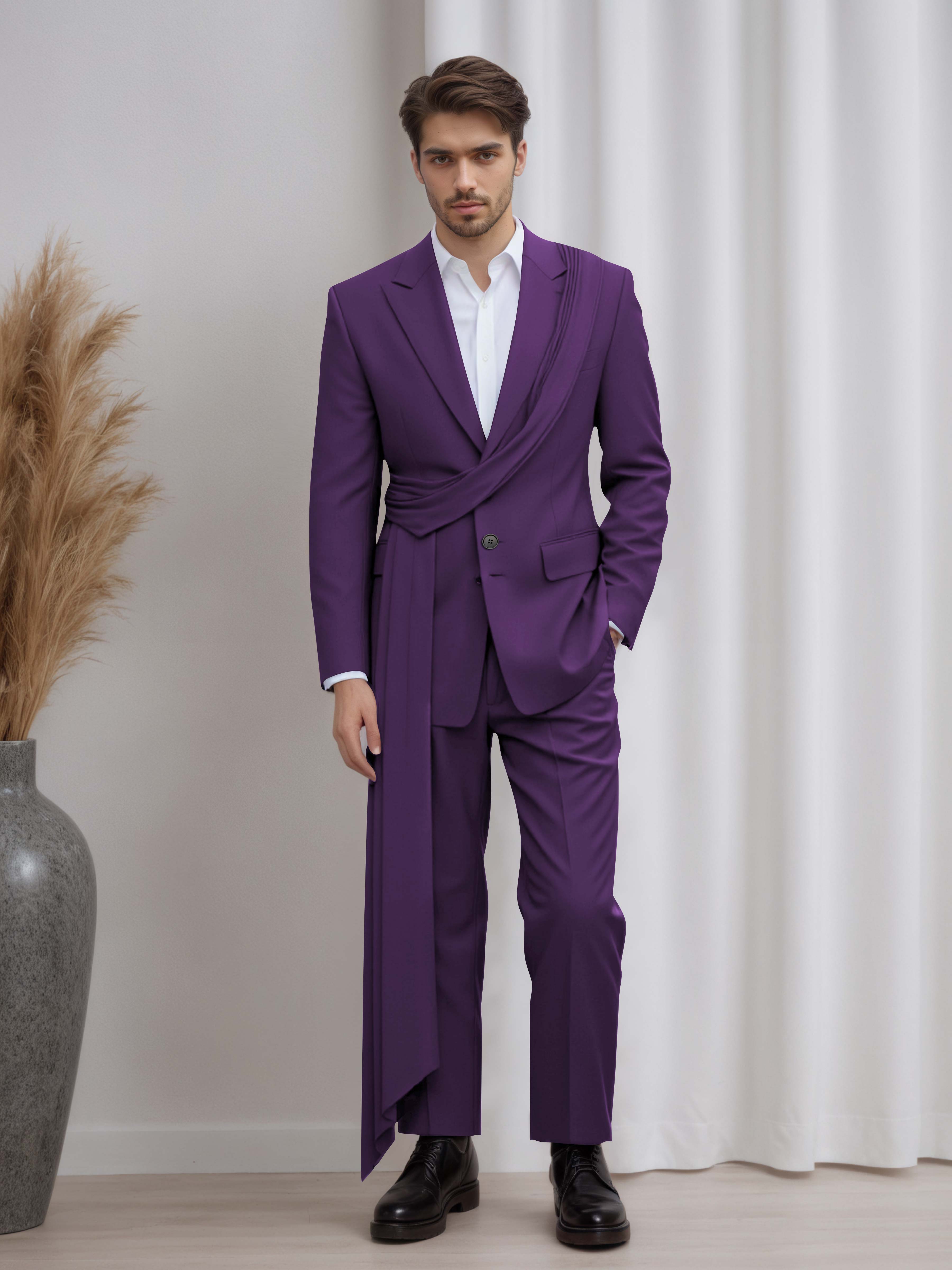 Artistic Peak Lapel Men's 2 Pieces Suit with Decorative Tape for Gala & Prom