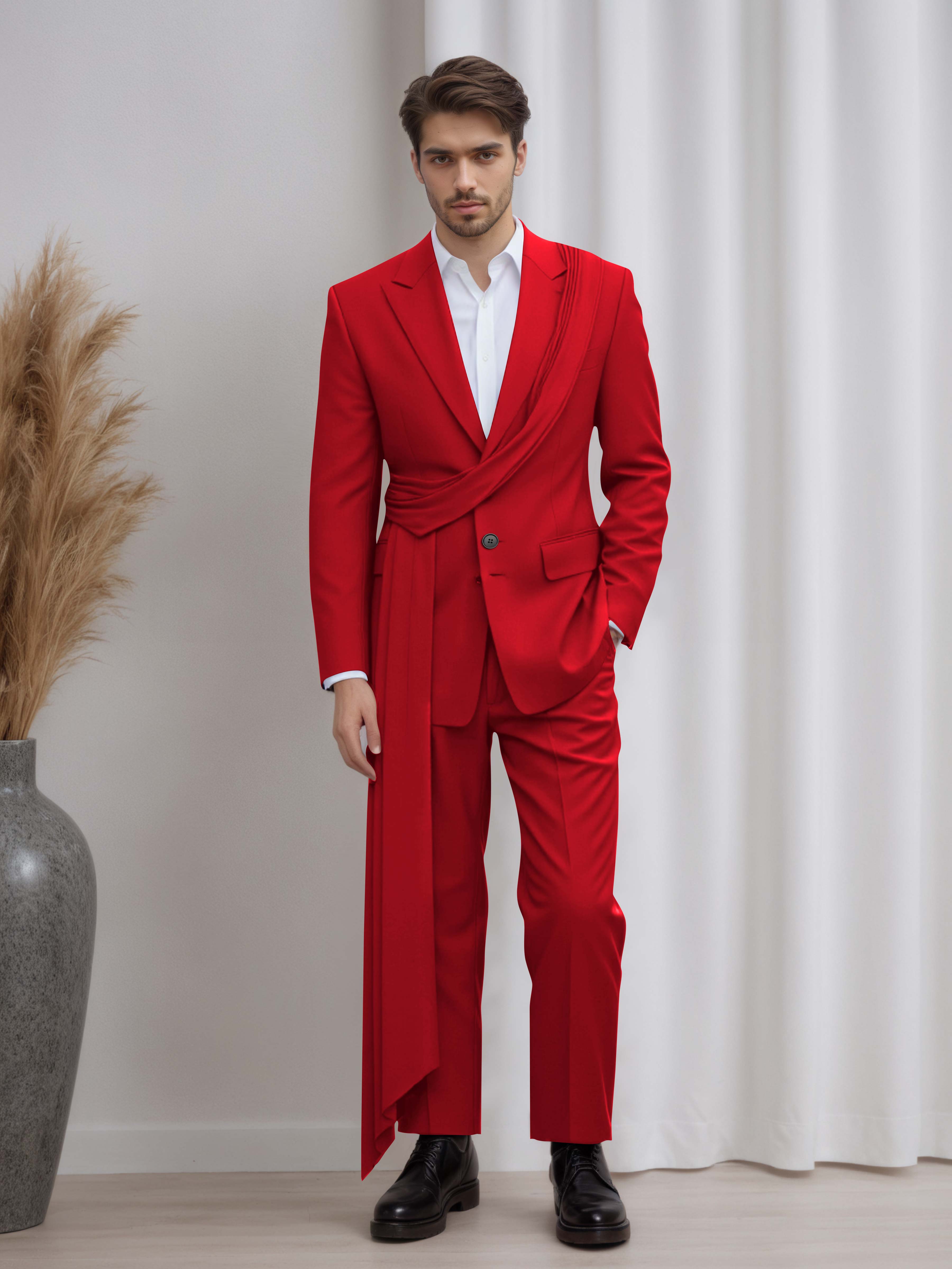 Artistic Peak Lapel Men's 2 Pieces Suit with Decorative Tape for Gala & Prom