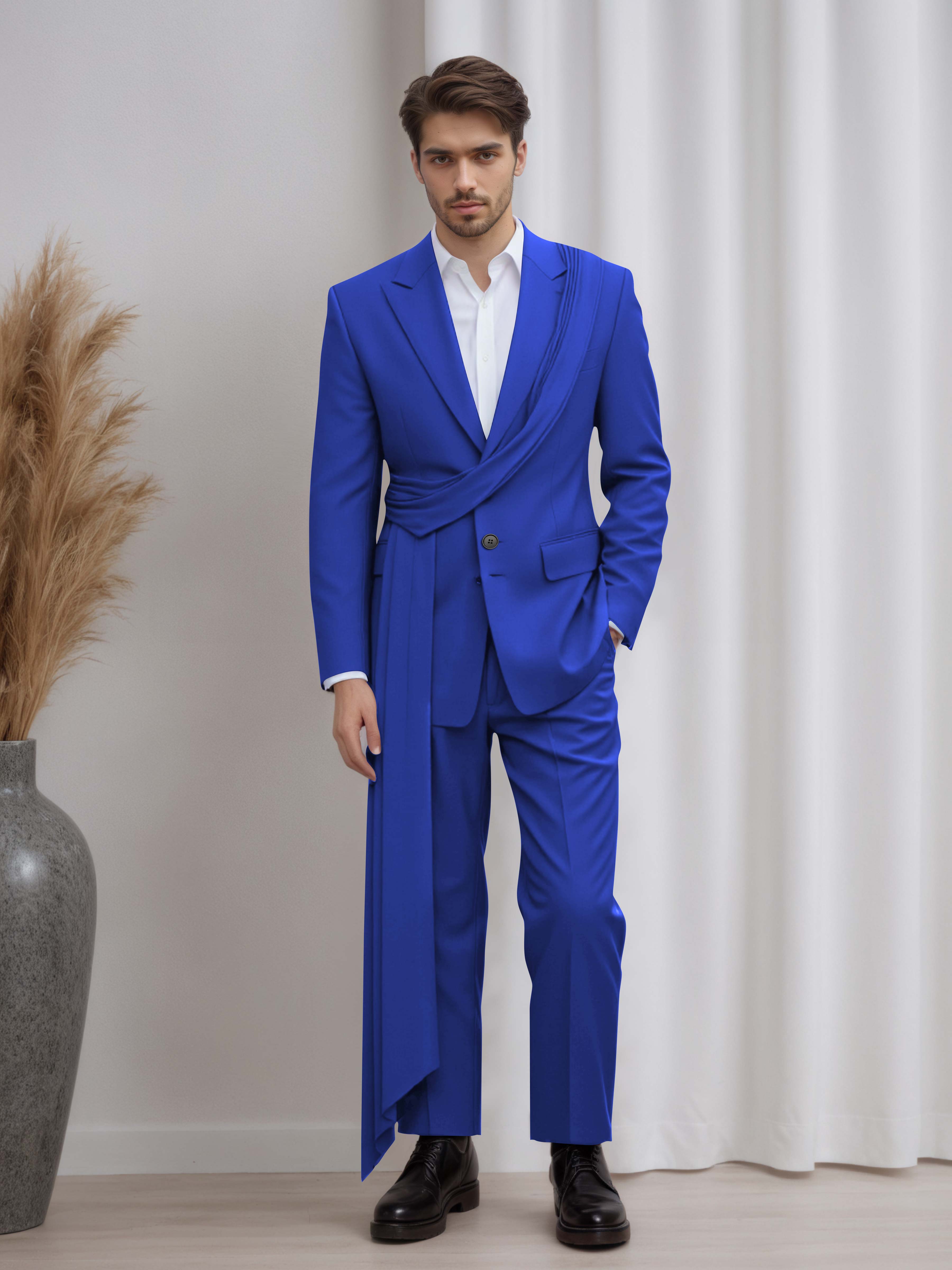 Artistic Peak Lapel Men's 2 Pieces Suit with Decorative Tape for Gala & Prom