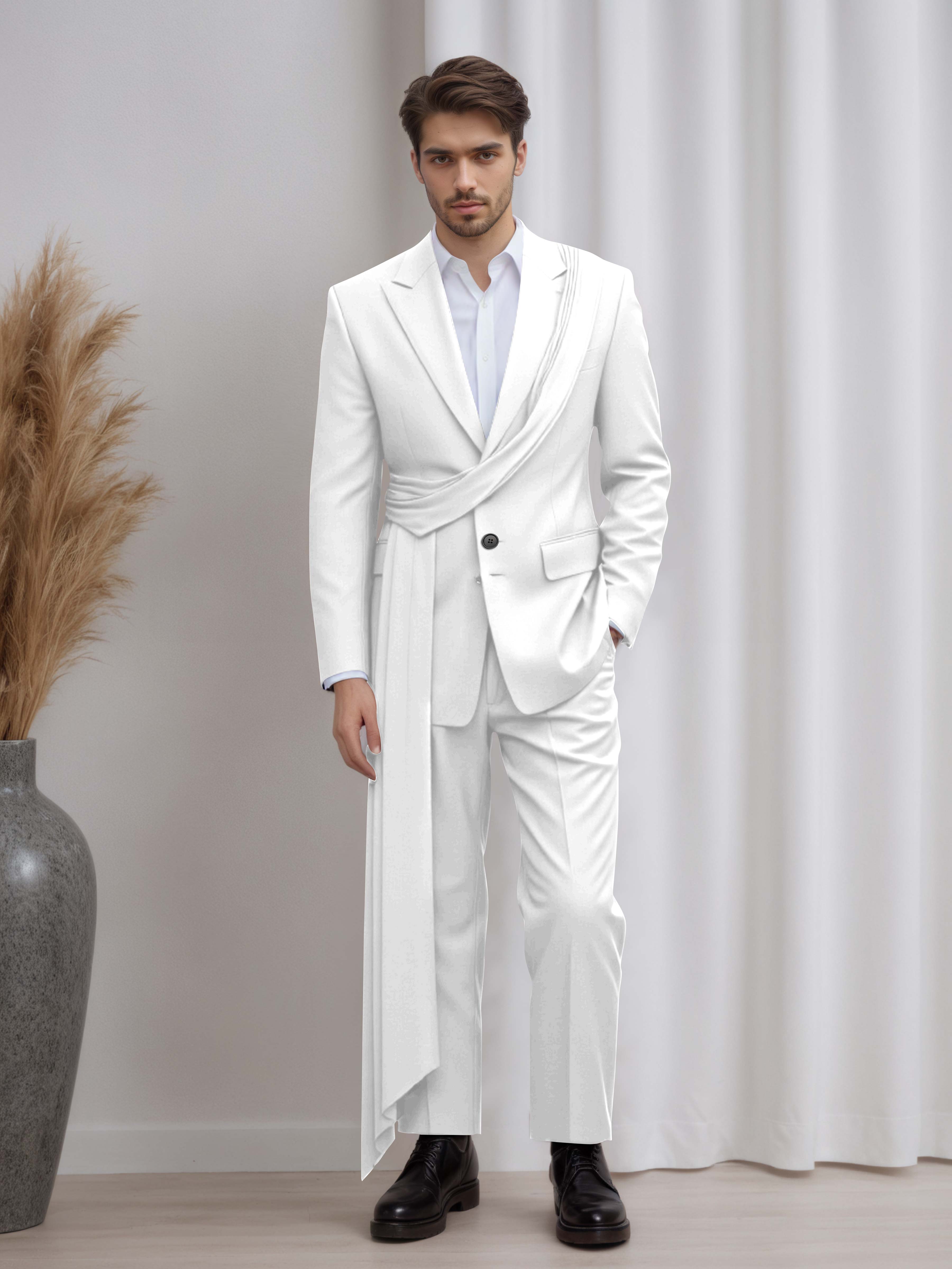 Artistic Peak Lapel Men's 2 Pieces Suit with Decorative Tape for Gala & Prom